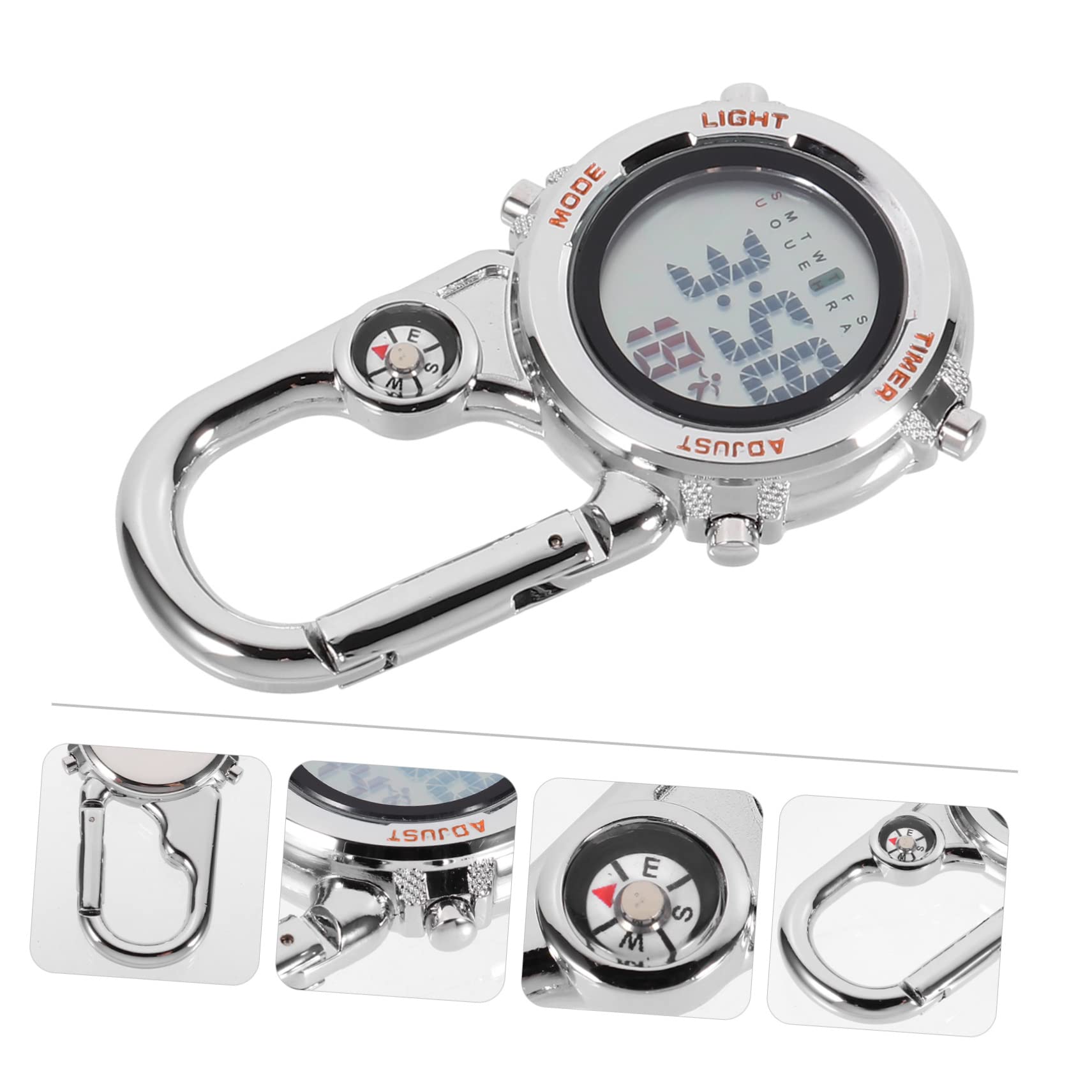 Sosoport 3stücke Multifunktions-karabineruhr Mit Kompass Analoge Taschenuhr Für Outdoor-aktivitäten Mit Präziser Datums Und Richtungsanzeige Silberne Ausführung Mit Orangefarbenen