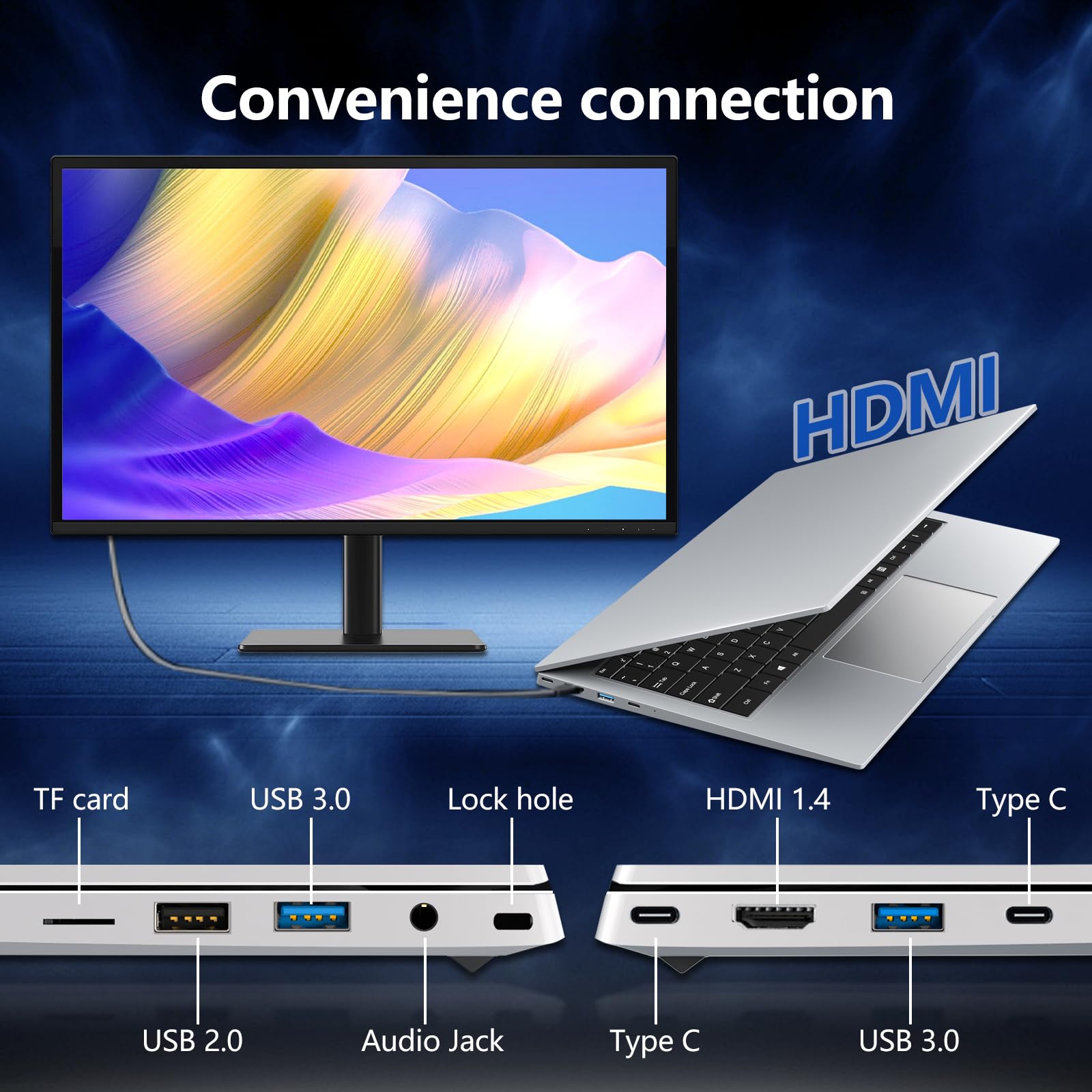 14,1 Pouces Ordinateur Portable, PC Portable Core i3-1115G4 Processor, Windows 11 PC Portable 16 Go DDR4 RAM 512 Go SSD, 1080*1920 IPS écran, Micro SD up to 2TB, 7000mAh Battery USB3.2 Mini-HDMI TypeC