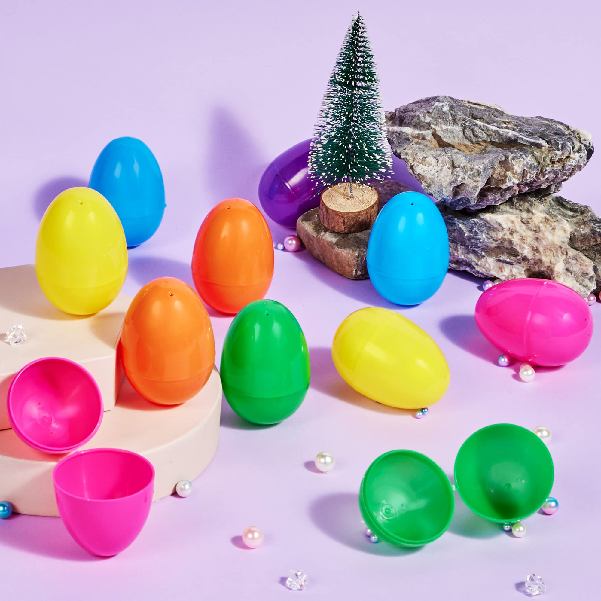 JOYIN 36 sztuk jajek wielkanocnych do napełniania, duże kolorowe plastikowe jajka do napełniania, puste jasne skorupki jajek z zawiasami, na polowanie wielkanocne, smakołyki, prezenty imprezowe