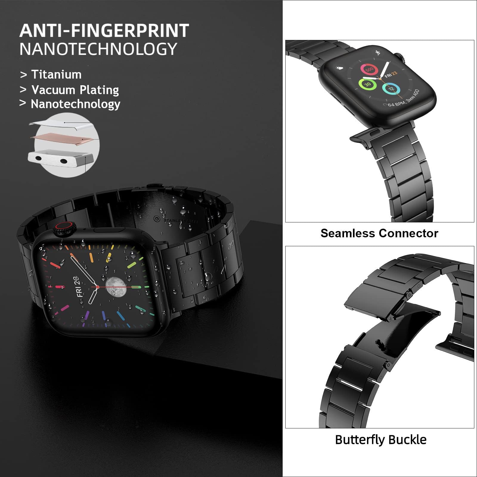 Kompatybilny z Apple Watch Band 49 mm, 45 mm, 44 mm, 42 mm, 41 mm, 40 mm, 38 mm, tytanowy pasek Quick Release do iWatch Ultra 1 2 SE Series 9, 8, 7, 6, 5, 4, 3, 2, 1