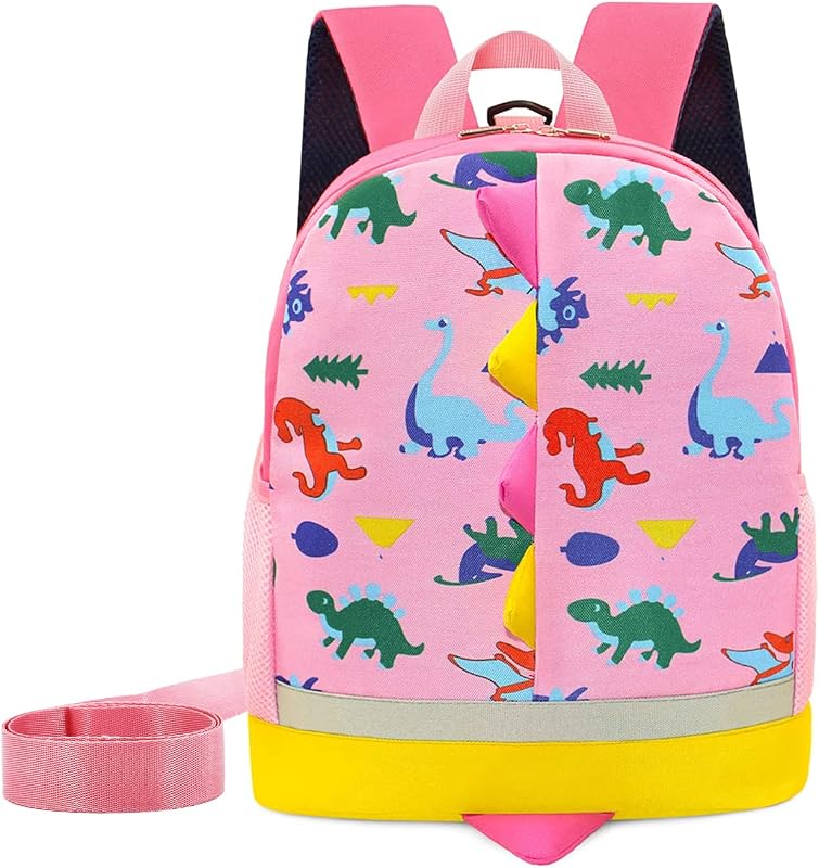 Toddler Backpack Dinosaur Preschool for Girls with Leash Chest Strap,Toddler Rucksack Kids School Bag 3-5 Years (Pink(L))