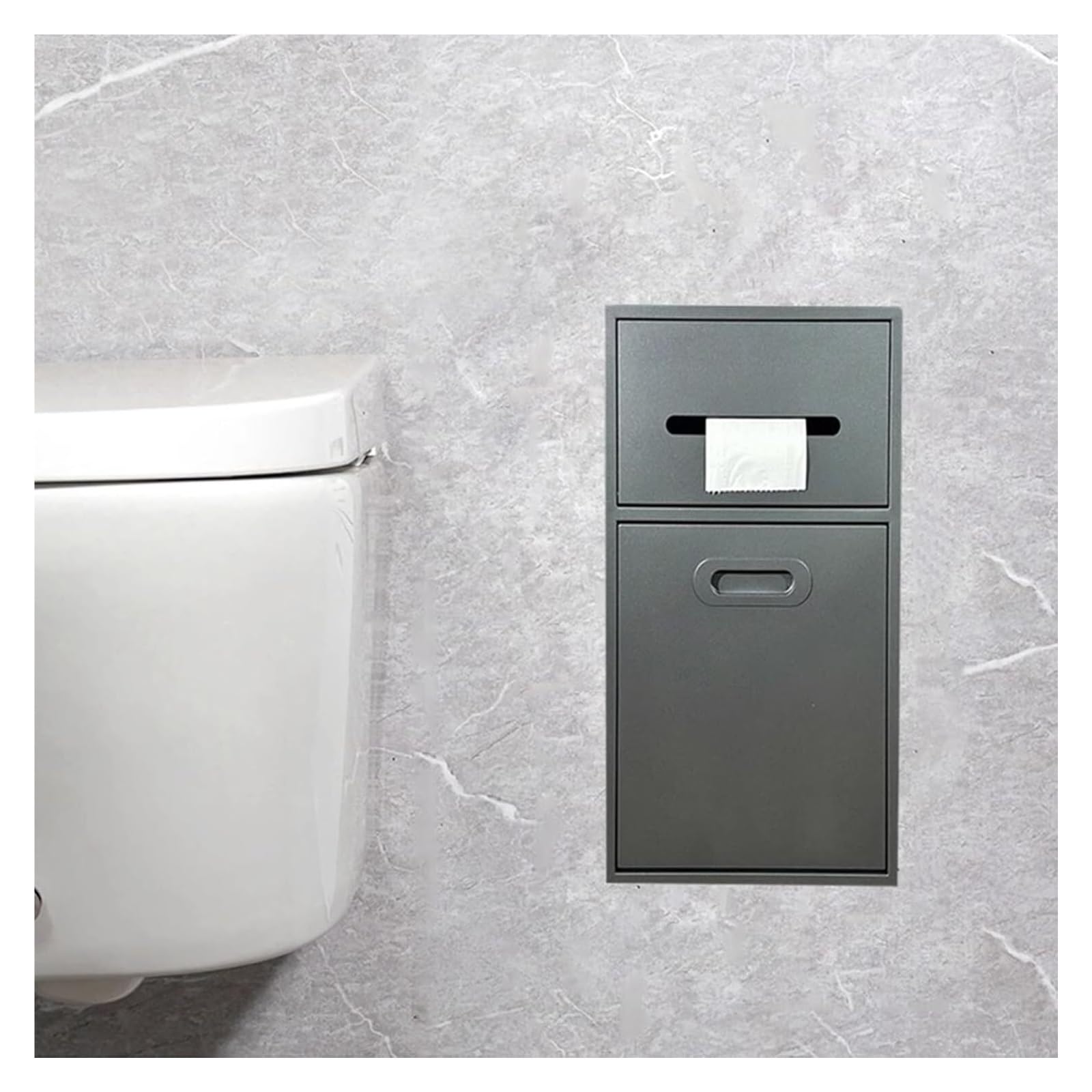Flush-Mounted Toilet Paper Holder， Stainless Steel Niche With TP Holder And Trash Can(Grey,7.8x19.7x5.5in)