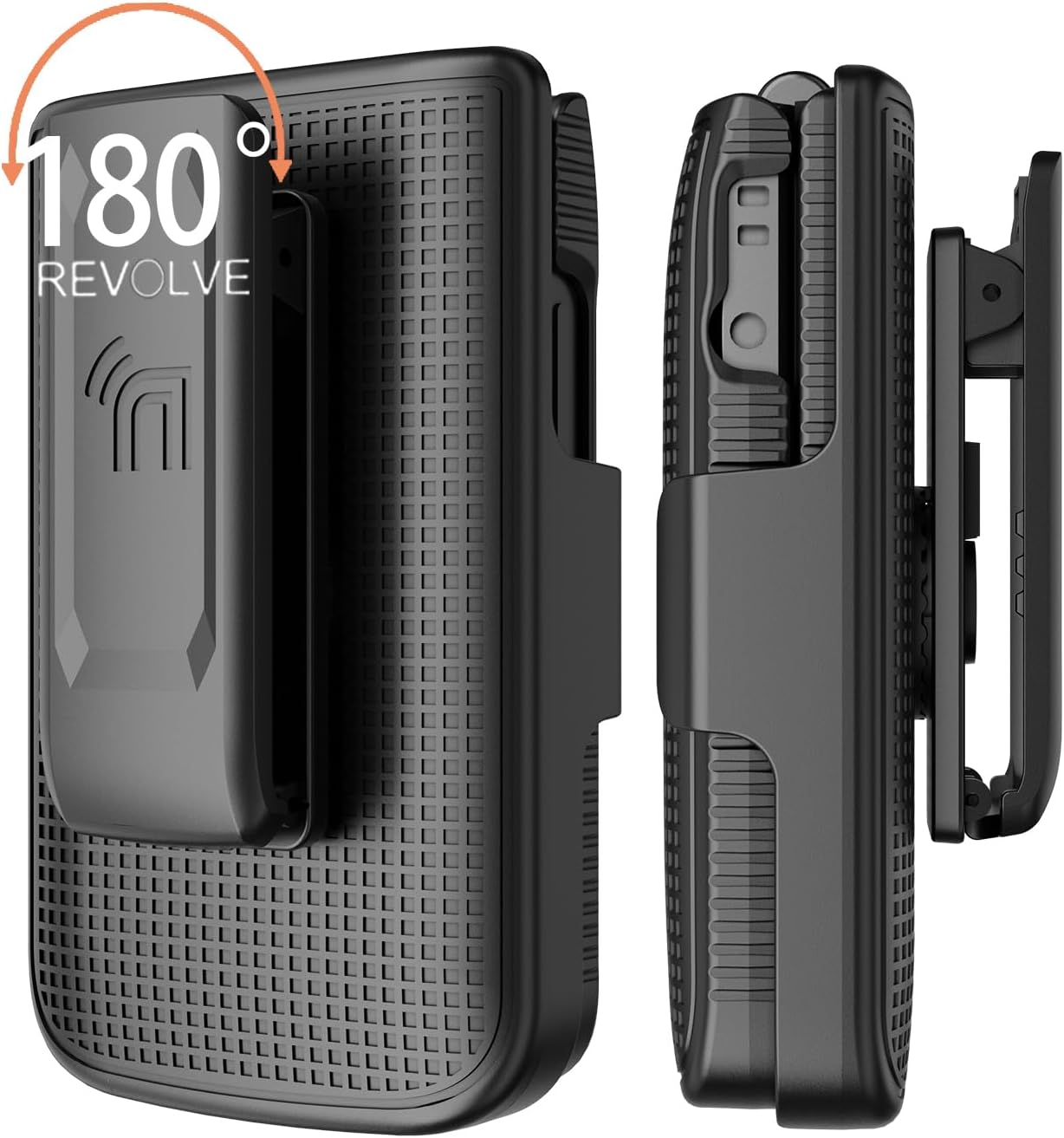 Nakedcellphone Holster Combo for TCL Flip 3 Phone Case & Belt Clip - Black | Hard Shell and Rotating Holder, Kickstand, Satisfying Texture Grip, Slim, Matte, For T435 Series
