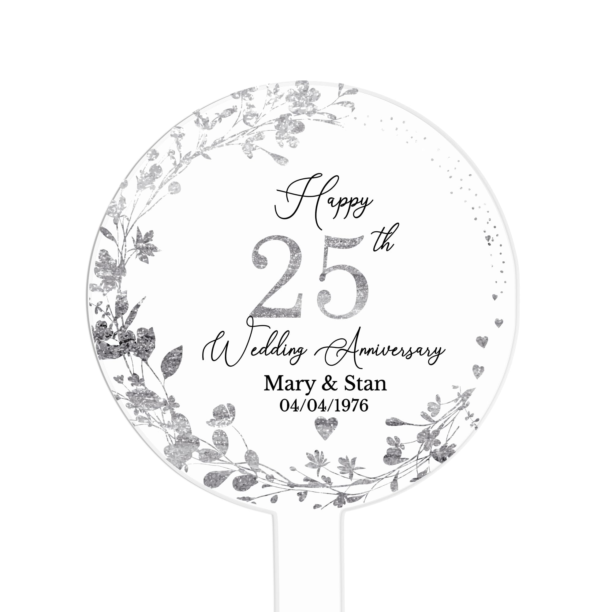 25th Wedding Silver Anniversary Personalised Printed Acrylic Cake Topper, Non Edible