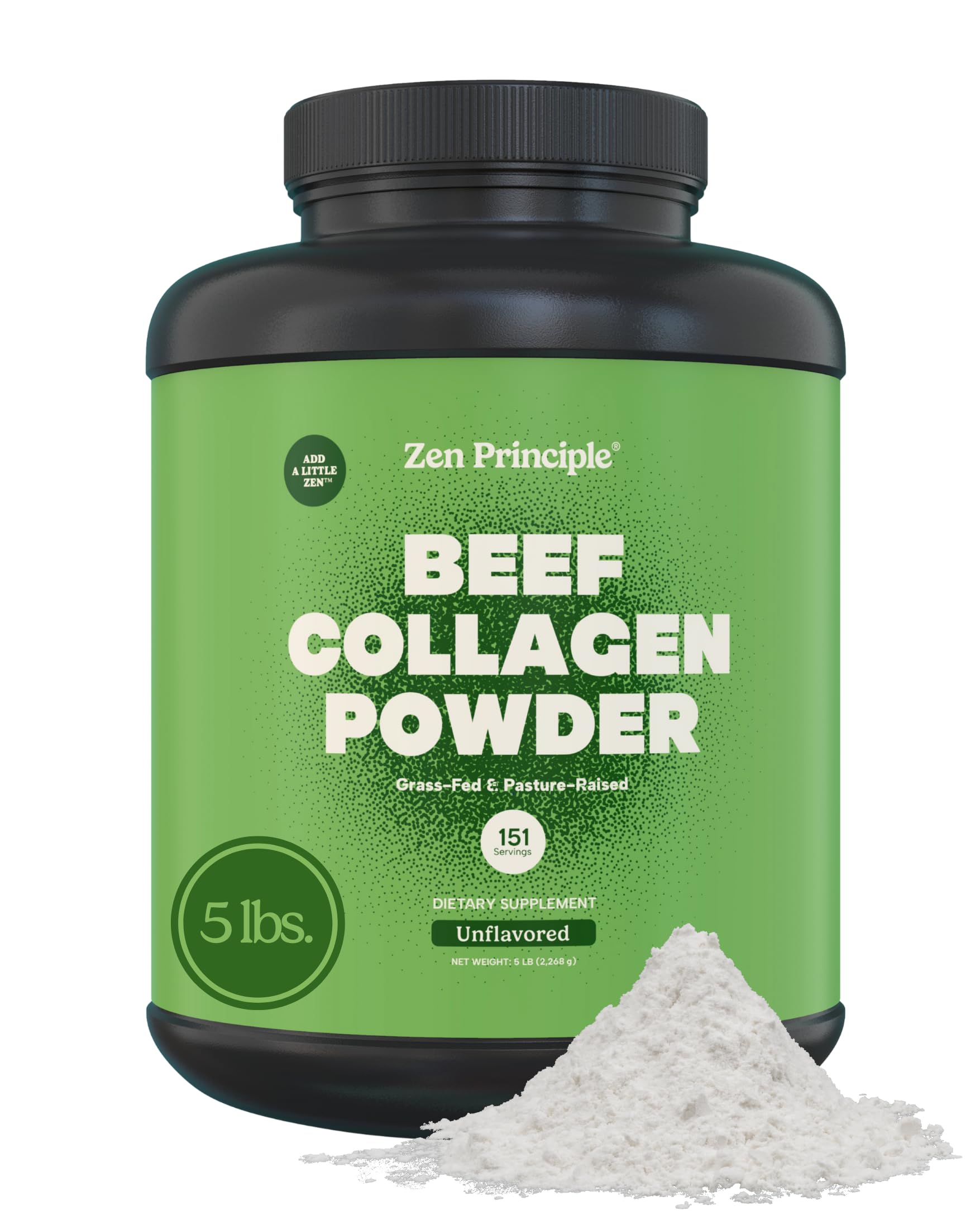 Zen Principle Grass-Fed Agglomerated Collagen Peptides 5 lb. Anti-Aging Hydrolyzed Protein Powder for Healthy Hair, Skin & Joints. Paleo and Keto Friendly, GMO and Gluten Free, Pasture-Raised Bovine.