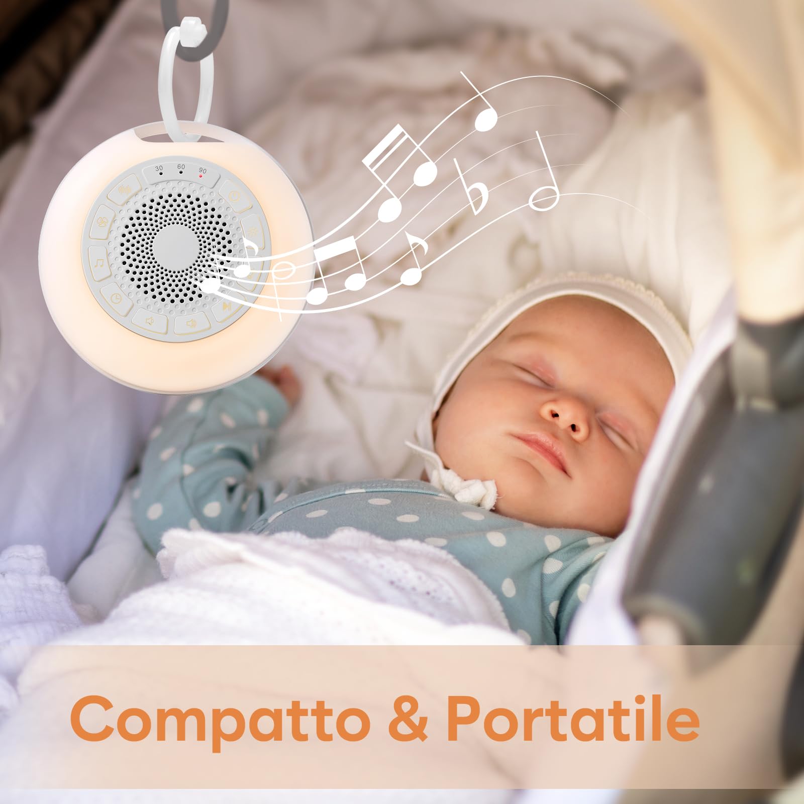 Easy@Home White Noise Machine dla Niemowląt: 26 Dźwięków, Światło Nocne i 7 Kolorów, USB, Timer, Blokada Dzieci