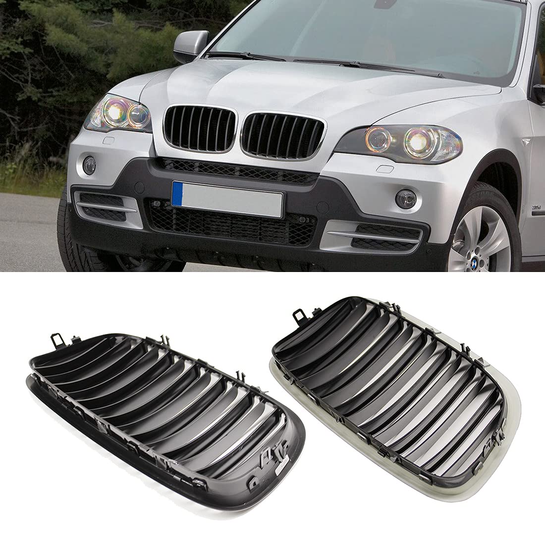 Grilles de rein de course avant noir brillant à double lamelle Grille de Sport adaptée pour BMW X5 X6 E70 E71 2007-2013 pièce de rechange d'accessoires de voiture