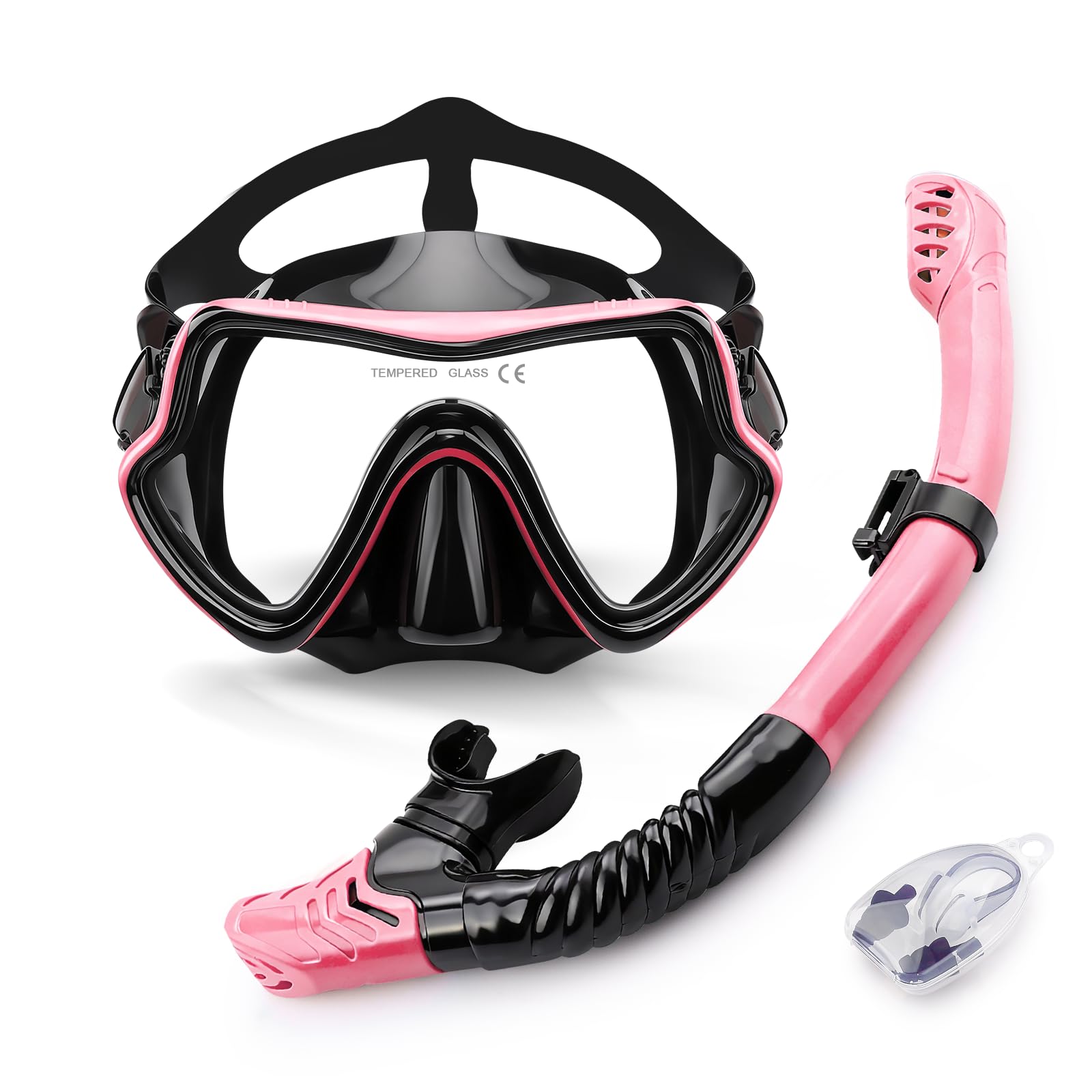 Vogista Snorkel Set for Adults, 180° Panoramic Anti-Fog Snorkel Mask with Dry Top Snorkel, Professional Snorkelling Gear for Snorkeling, Swimming, Travel - Pink