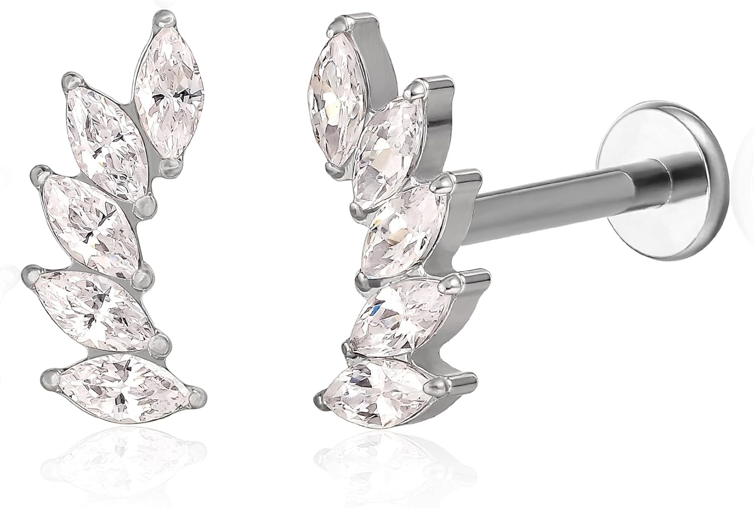 limerencia F136 Titanium Hypoallergenic Cubic Zirconia Flat Back Internally Threaded Studs 18G Tragus Helix Conch Cartilage Climber Crawler Piercing Jewelry Earrings for Women (a pair)