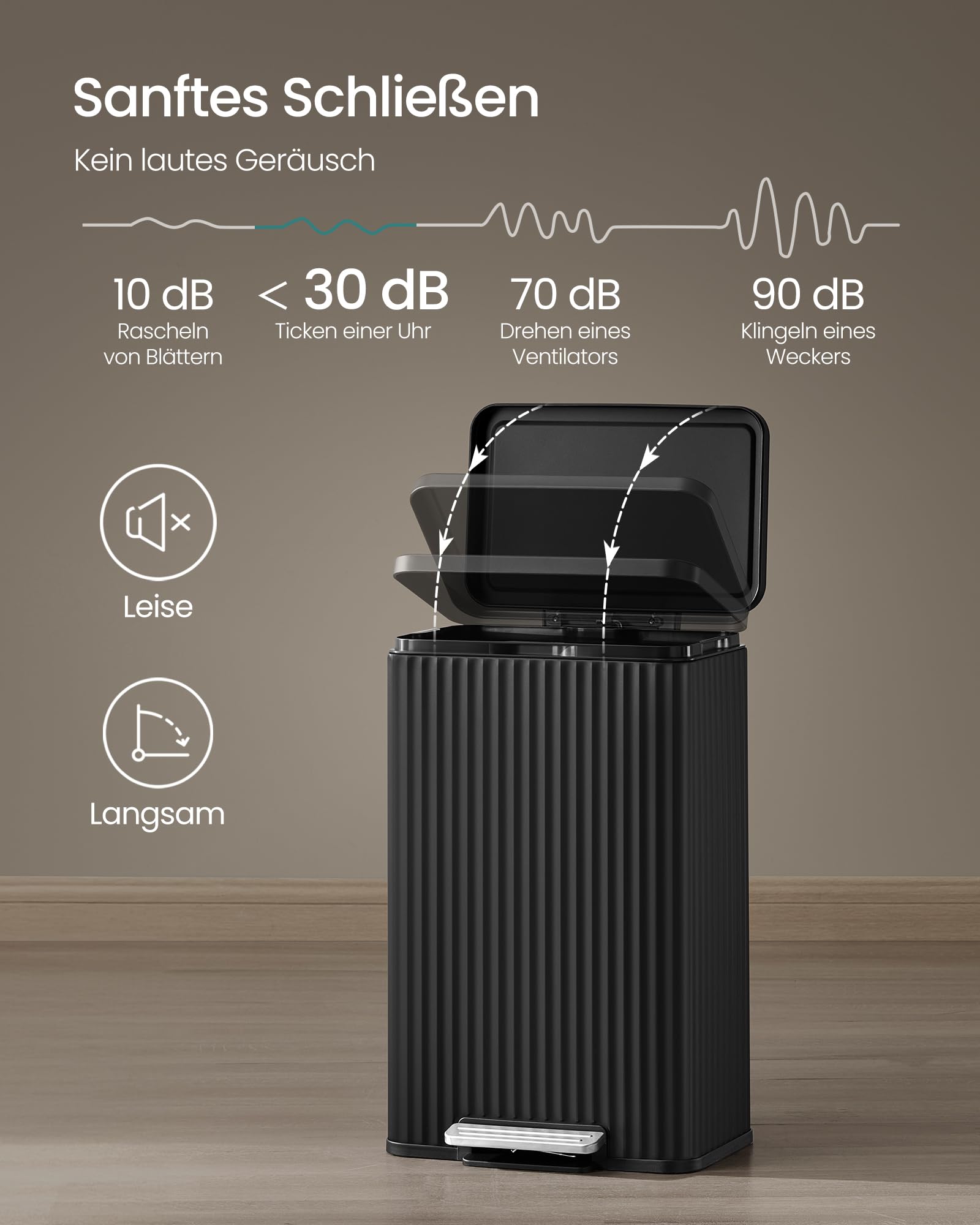 SONGMICS Mülleimer Küche 50 Liter Tretmülleimer mit Deckel Softclose Stahl tintenschwarz