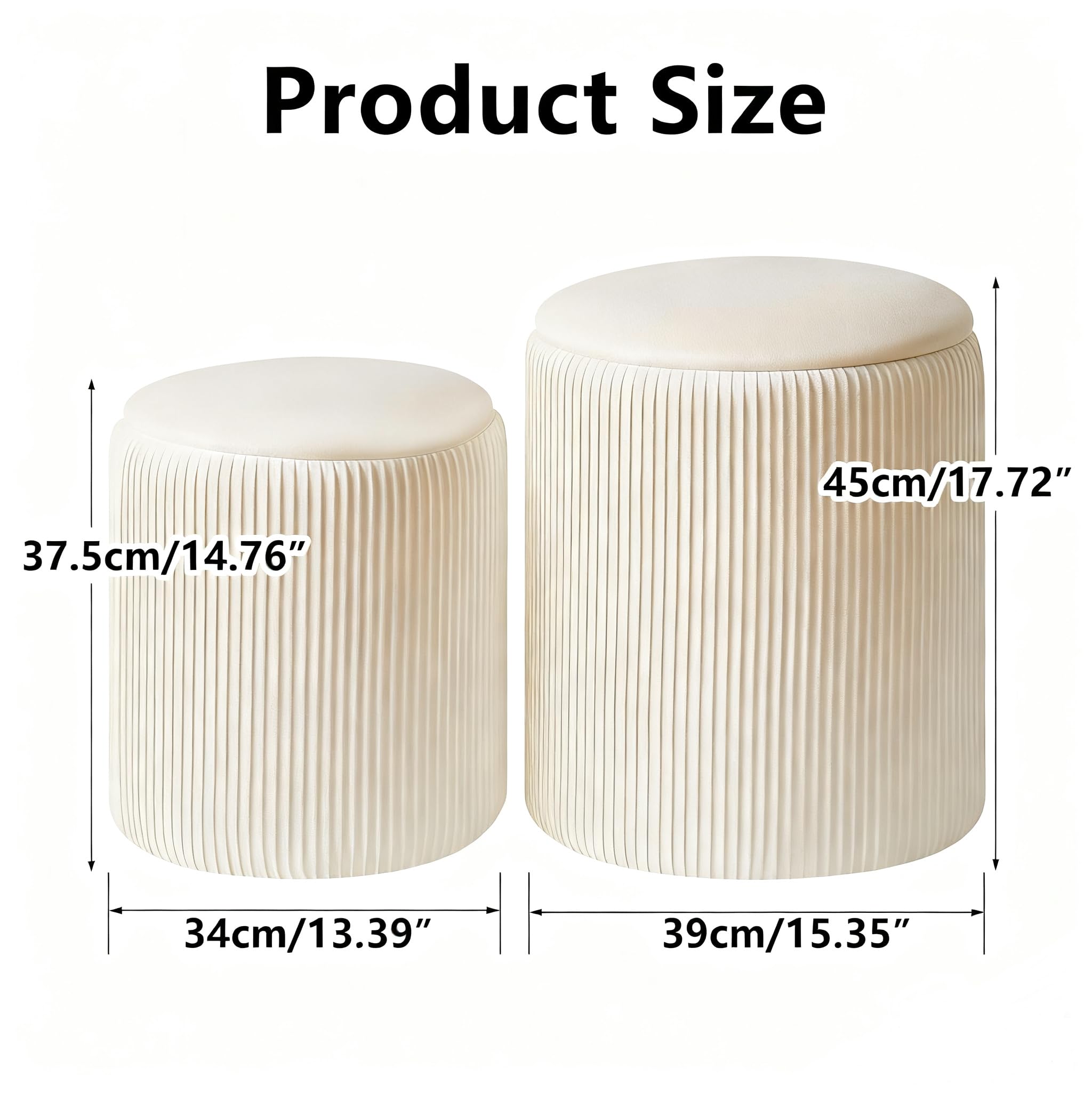 IBUYKE 2 Juegos de sillas otomanas Redondas con Espacio de Almacenamiento, Taburete de Terciopelo para Maquillaje, Mesa de café Acolchada Moderna, Taburete de pie Multifuncional, Blanco WBD005W