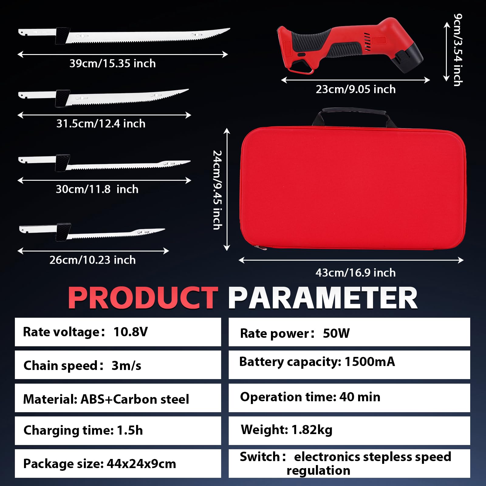 YUCHENGTECH Coltello da Filetto Elettrico per Pesce Coltello da Filettare a Batteria con 4 Lame in Acciaio Inossidabile, 2 Batterie Ricaricabili e Custodia per la Pesca, la Filettatura, L'outdoor