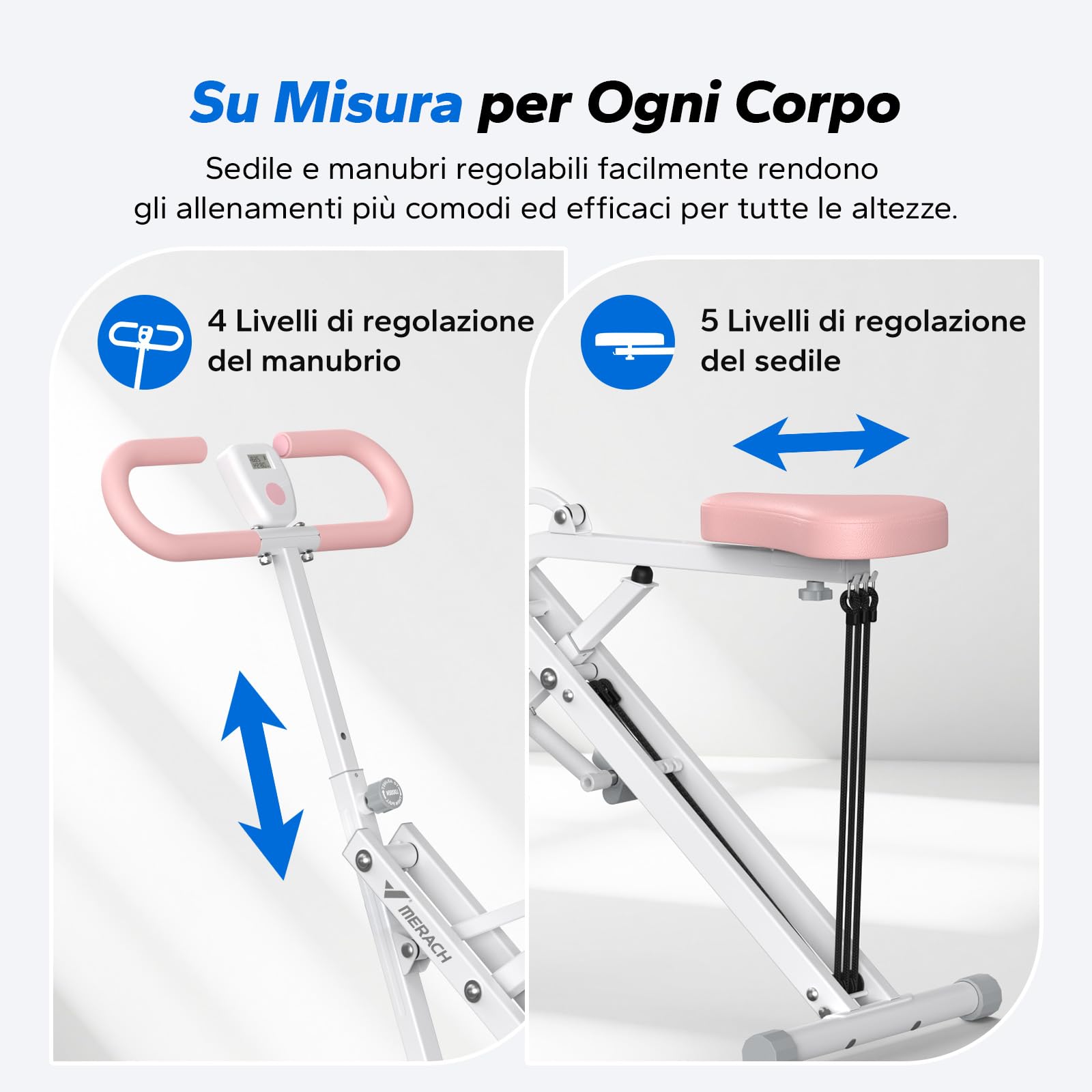 MERACH 2-in-1 Macchina per Squat e Vogatore, Pieghevole, Attrezzo per Glutei, Gambe e Core, Montaggio in 10 Minuti per Casa e Palestra, Carico Massimo 160 KG – R07 Bianco - Vista 8