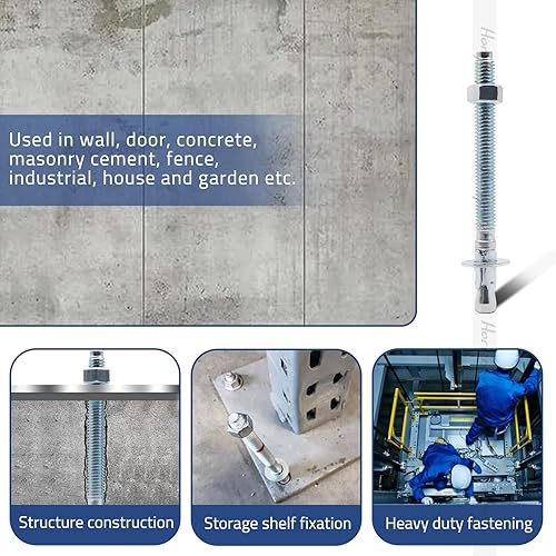 Miniatura 30 de Kit de anclaje de cuña de acero al carbono de 3/8 x 2-1/2 pulgadas para cemento de hormigón, pared, suelo, cubierta, soporte de base de cerca, poste