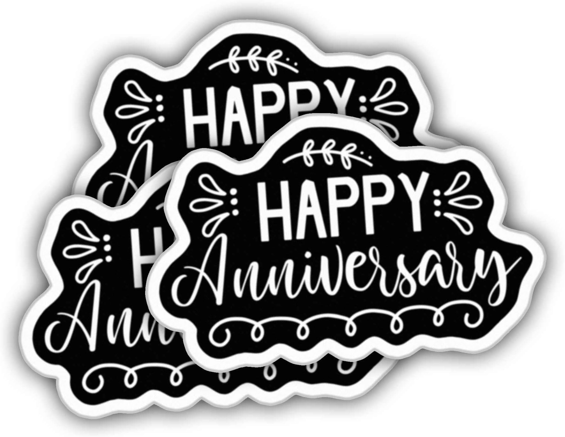 (3pcs) Anniversary Stickers Anniversay Decals Happy Anniversary Cool Vinyl Black Weather-Resistance Sticker for Tumbler, Water Bottles, Laptop, Car, Bumper Sticker