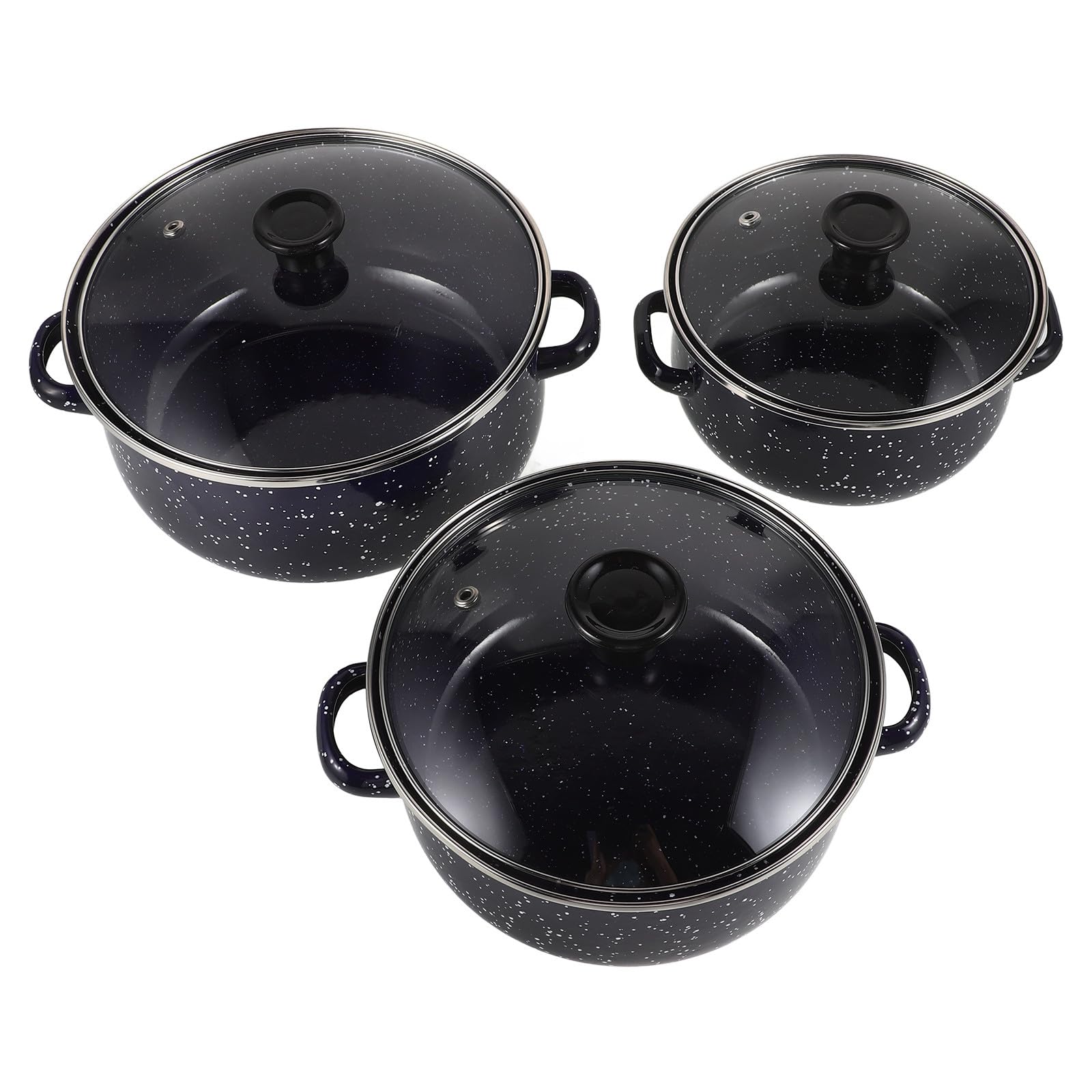 Artibetter Emaille Kleiner Suppentopf 3 Stück mit Doppelgriffen und Flachem Boden Vielseitig Einsetzbar zum Kochen von Instant Nudeln und Milch