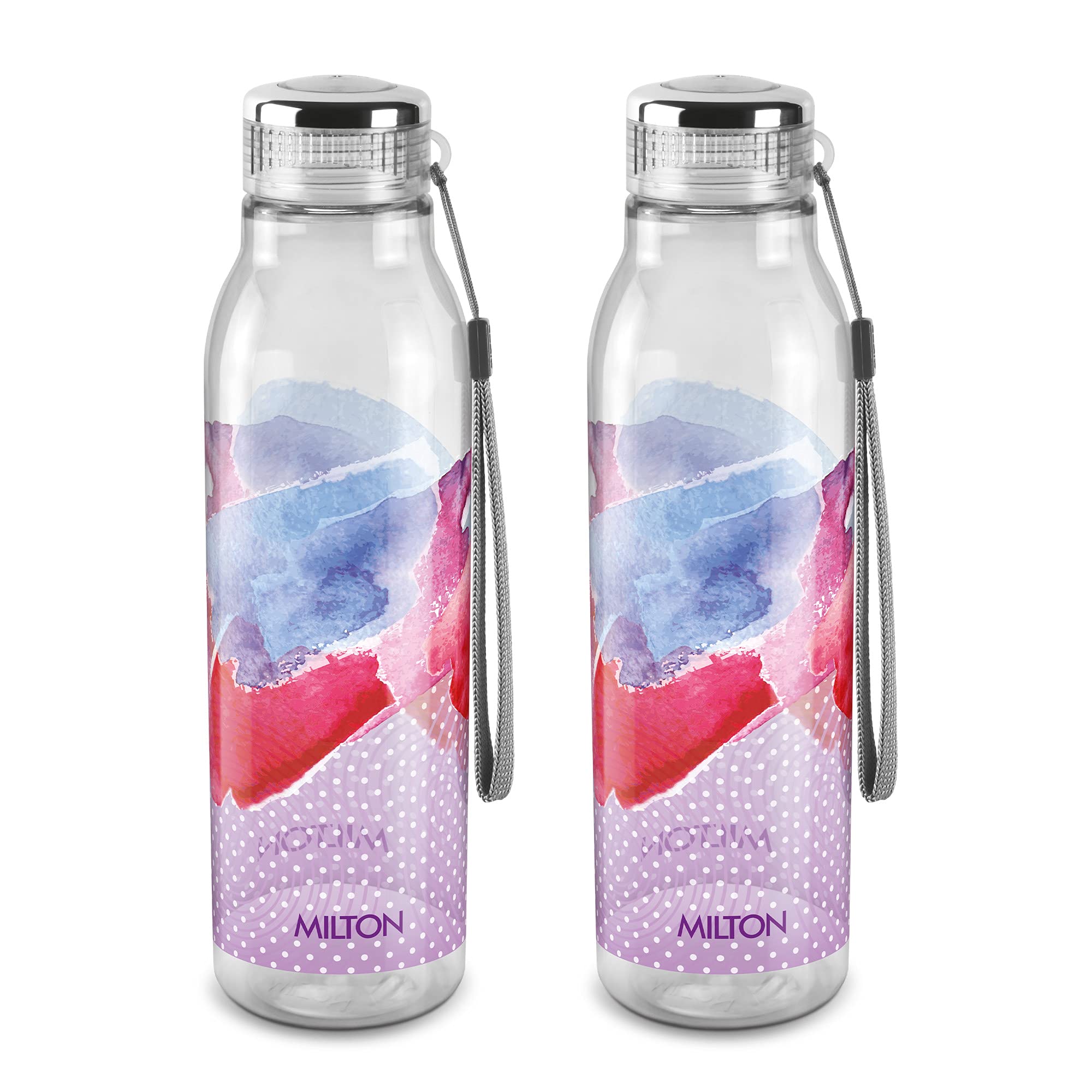 MILTON Helix 1000 Water Bottles, Set of 2, 1 Litre Each, Purple, Reusable Plastic Fridge Bottle, BPA Free and Leak Proof Bottles for Travel, Work