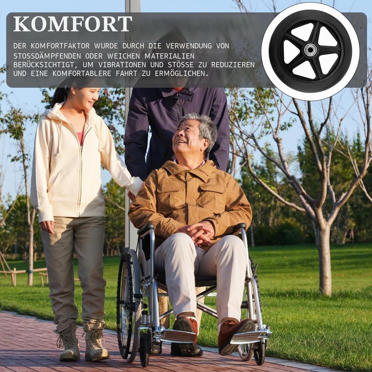 4 Stück 150mm Solide Ersatzräder, Vorderrad für Rollstuhl, Umweltfreundliches Gummimaterial, Ersatzrad für Rollator und Schubkarre