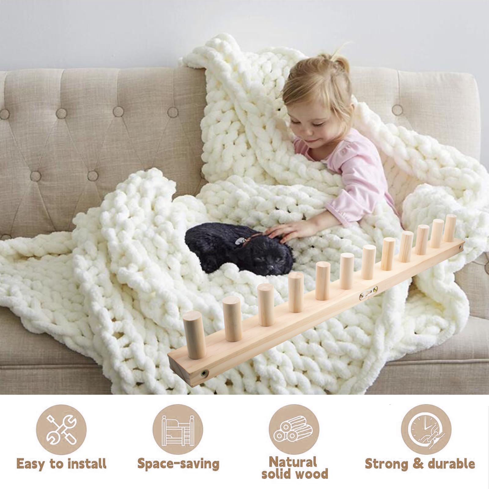 KeaJuidy Rama z dzianiny do produkcji sufitu, 120 cm, zestaw z drewna do grubej przędzy, łącznie z narzędziem montażowym, do grubej przędzy, majsterkowania i prezentów