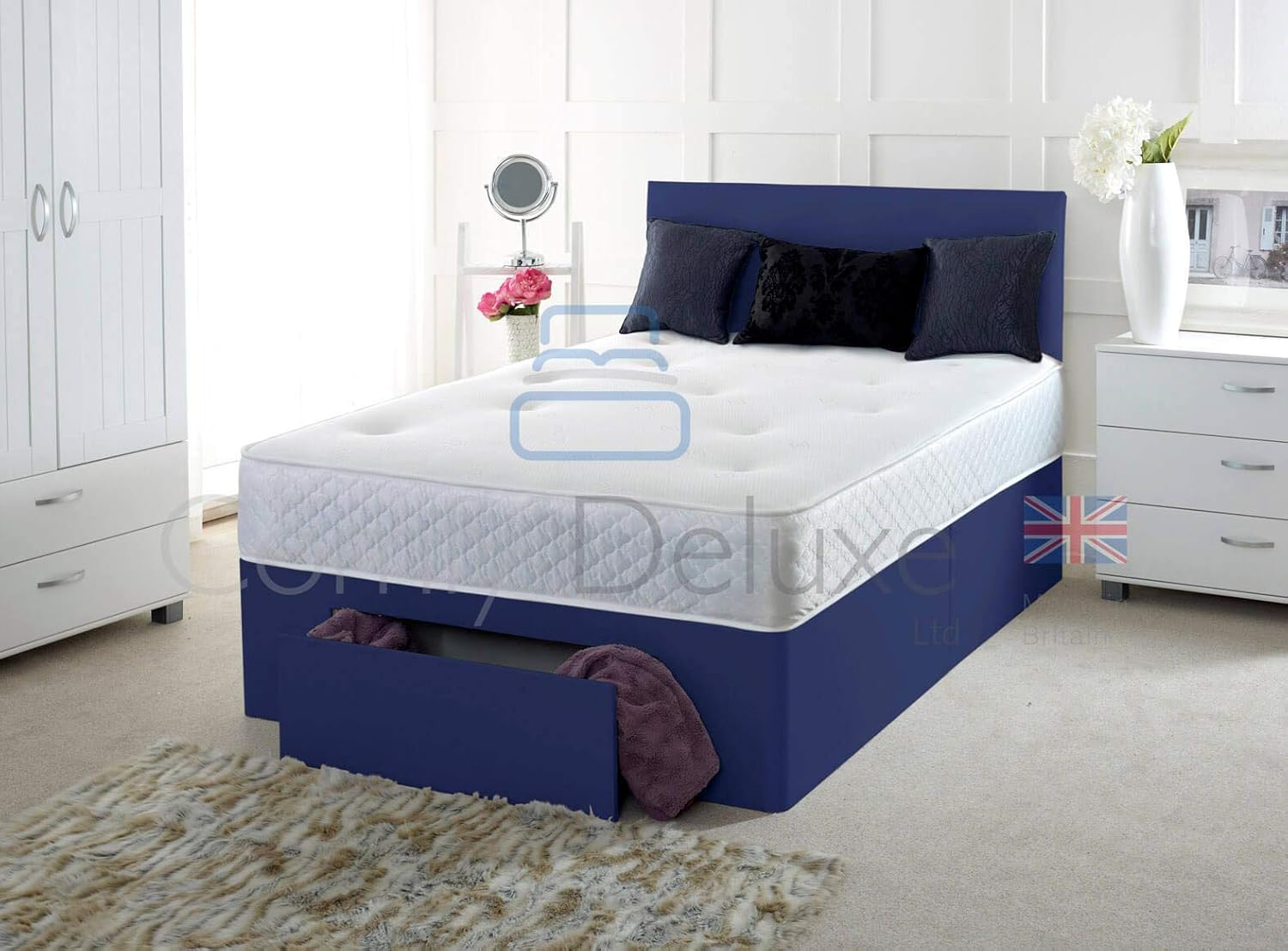 Buy FAUX LEATHER DIVAN BED INCLUDING MATTRESSES HEADBOARD STORAGE