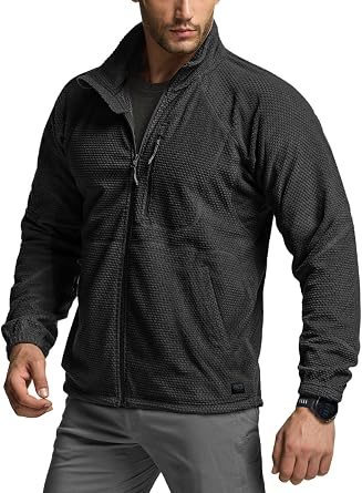 CQR Mens Full-Zip Tactical Jacket, Soft Warm Military Winter Fleece Jackets, Outdoor Coats with Zipper Pockets