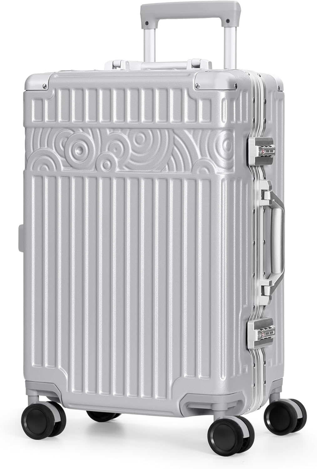 Krute Carry On Luggage with Aluminum Frame Zipperless Luggage with 8 Wheels 20inch Hard Shell Suitcase with PC+ABS TSA Lock 4 Metal Corner Silver Silver 20in