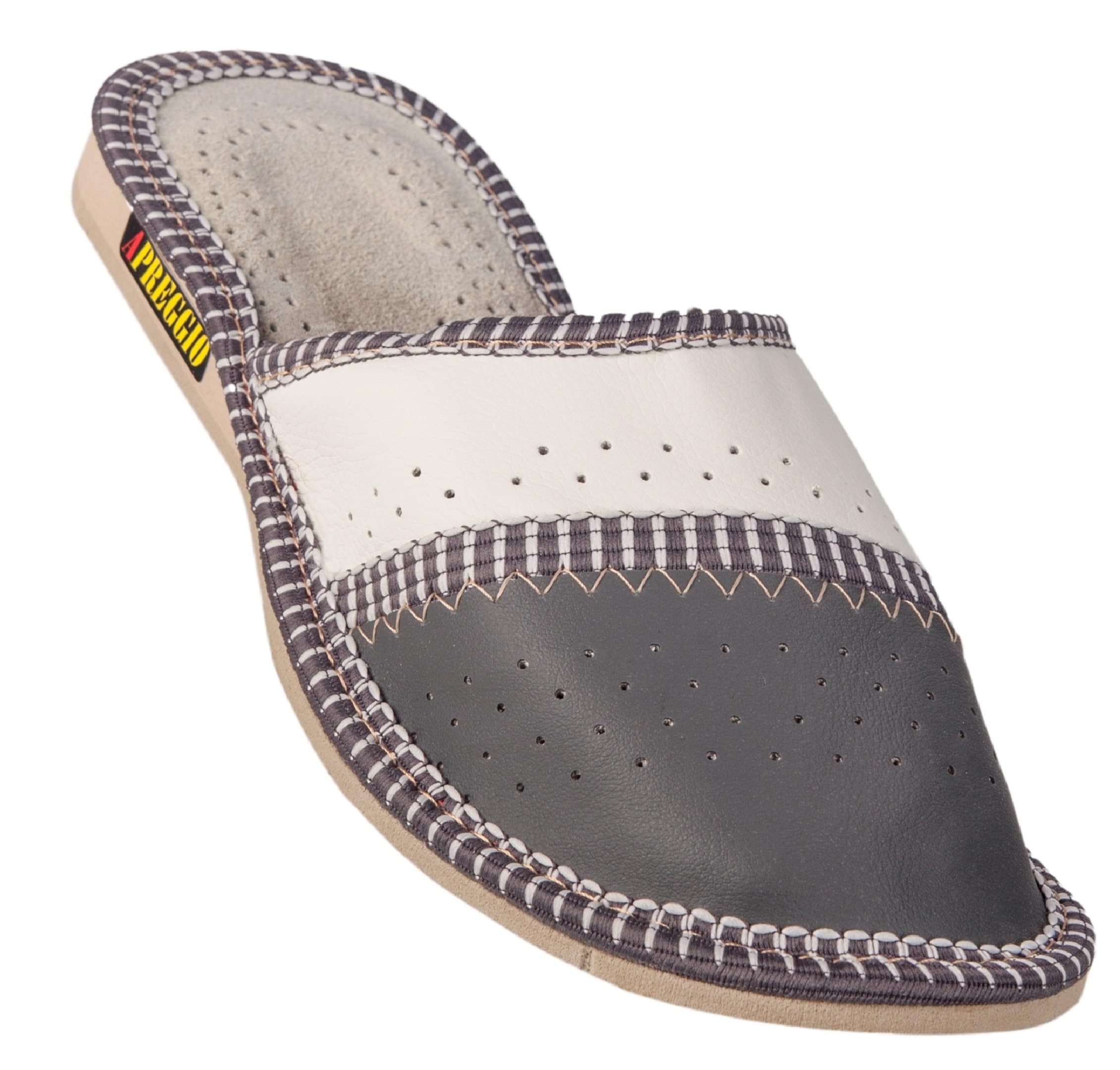 APREGGIO Hausschuhe Damen Leder – Bequeme Leder Hausschuhe Damen - Damen Hausschuhe Leder - Komfort Pantoffeln Damen Gummisohle Fest – Handgefertigt Damenhausschuhe