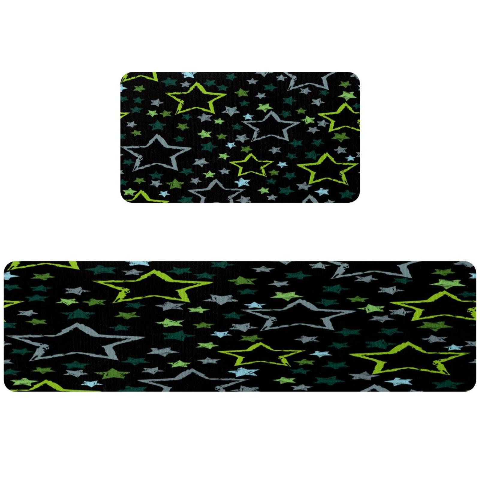 Alfombrillas de cocina VAPOKF de 2 piezas, alfombra verde oscuro lavable con patrón de estrellas