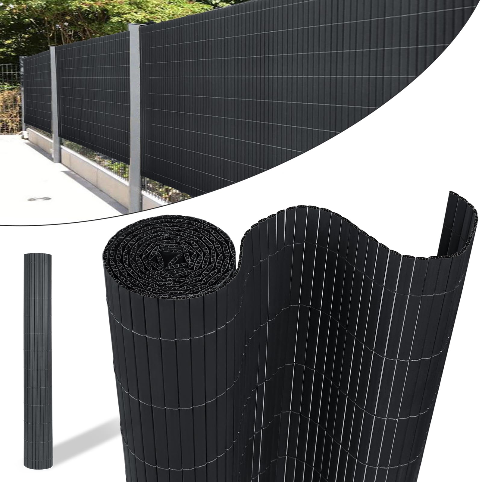 YUENFONG Paravento PVC 160x1000 cm Antracite per Balcone Giardino Terrazza