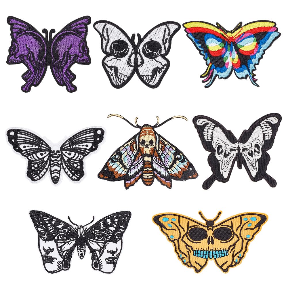 AHANDMAKER 8Pcs Moth Applique Patch Sew On/Iron On Patches Applique Butterfly and Moth Shaped Iron on Patches Christmas Patches for Hats Dress DIY Craft