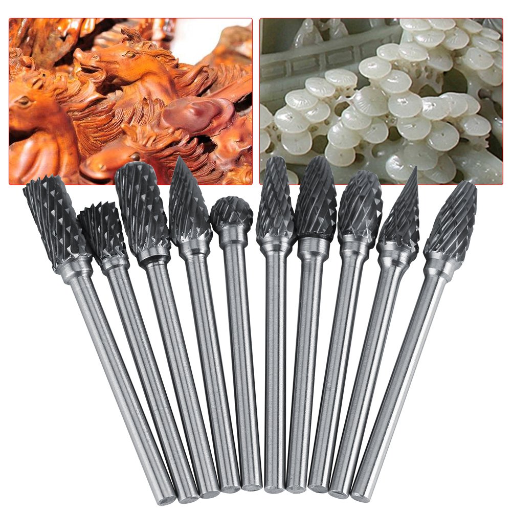 10pcs Obrotowy Wiertła Frezy Ze Stali Wolframu Węglika 6 Mm Średnica Głowy Do Diy Stolarki Rzeźba Grawerowanie Wiercenia (Double Cut)