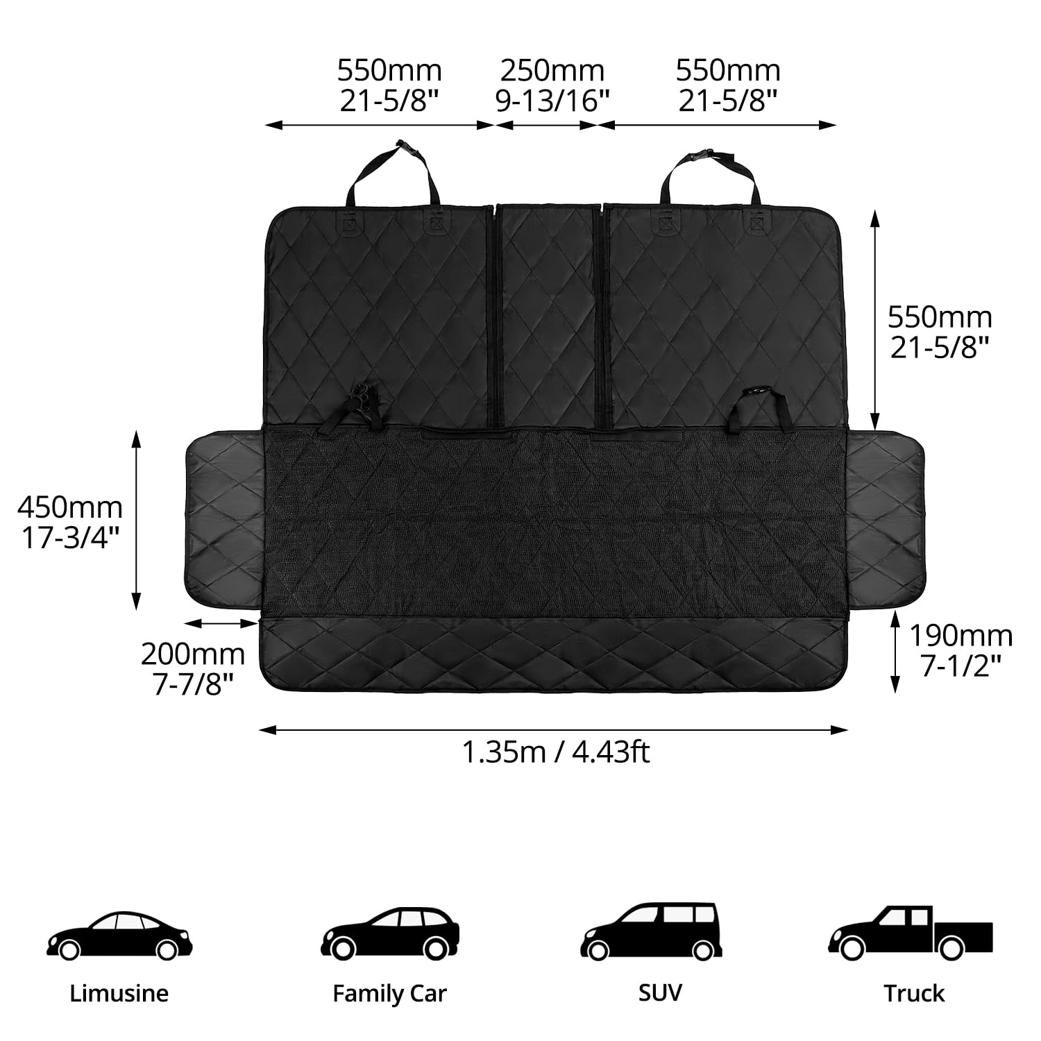QWORK® Duradero Funda Coche Perros, Protector Coche Perros Asiento Trasero Impermeable, Funda Asiento Coche para Todos los Automóviles, Minivans y SUV
