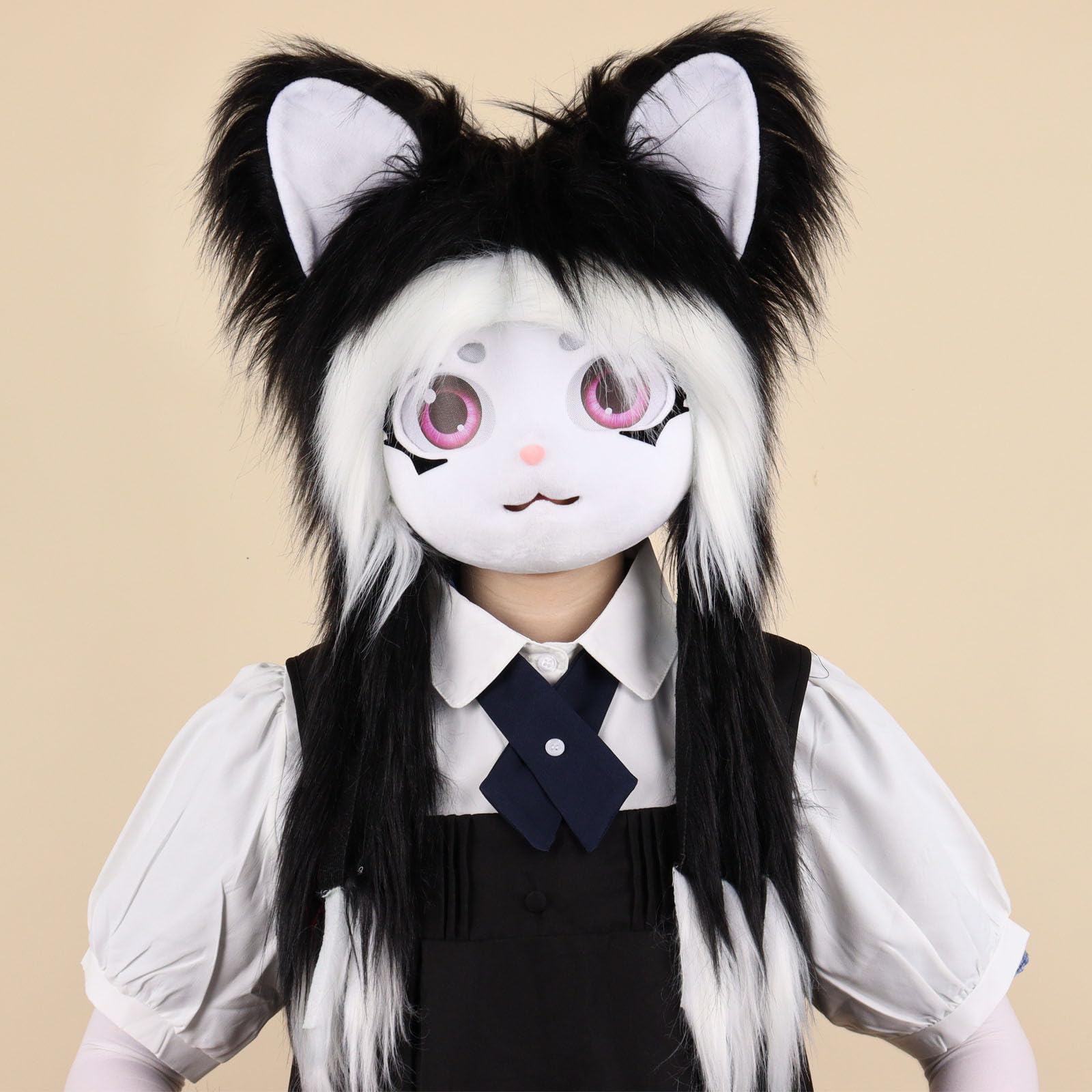Capuchas de animales peludos, cascos de cosplay con adorables orejas de gato y ojos grandes para convenciones de anime y fiestas temáticas, cómodos gorros de animales