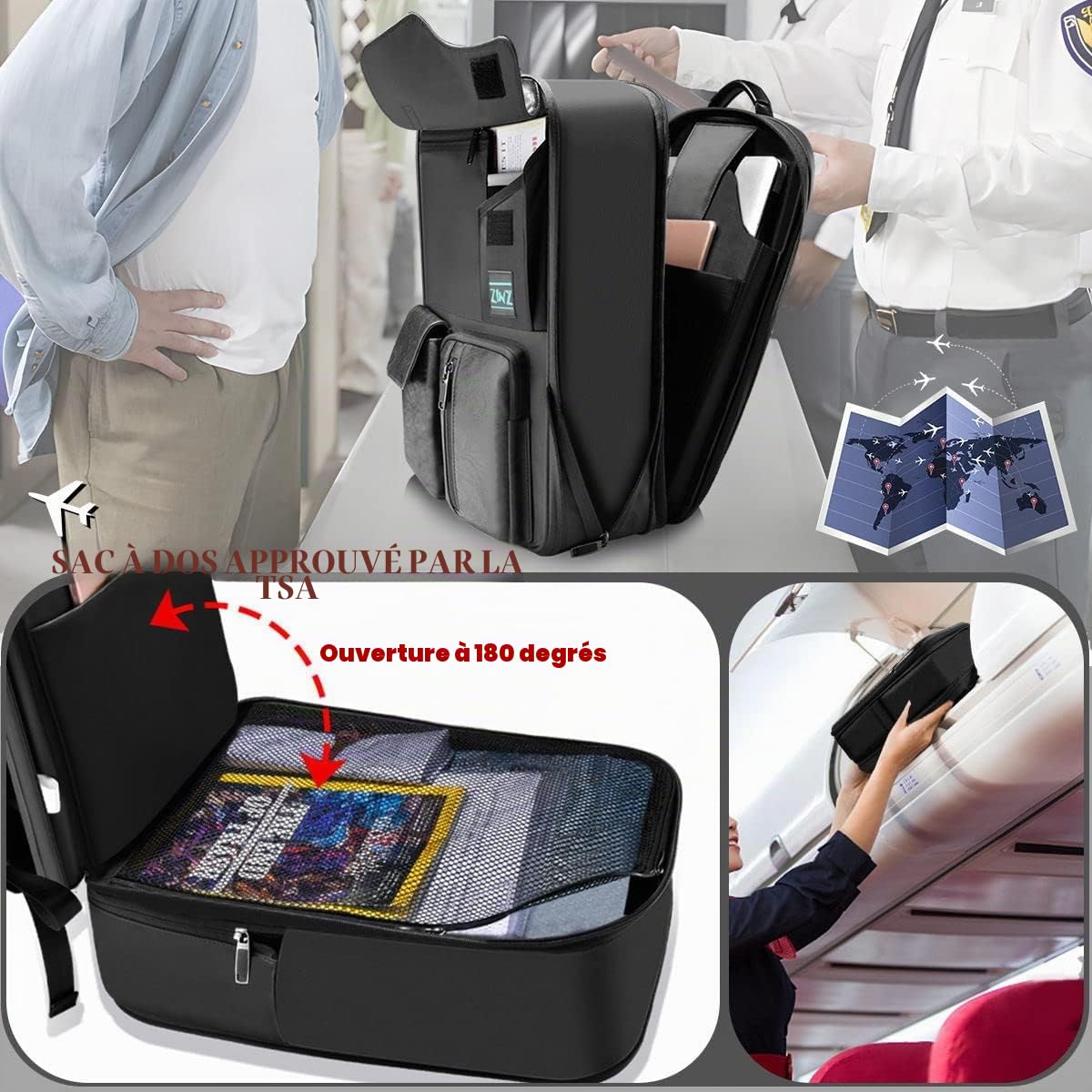 ZINZ Sac à Dos Fin et Extensible pour Ordinateur Portable 15,6 Pouces, Résistant à l'eau, Antivol, pour Homme et Femme,Noir