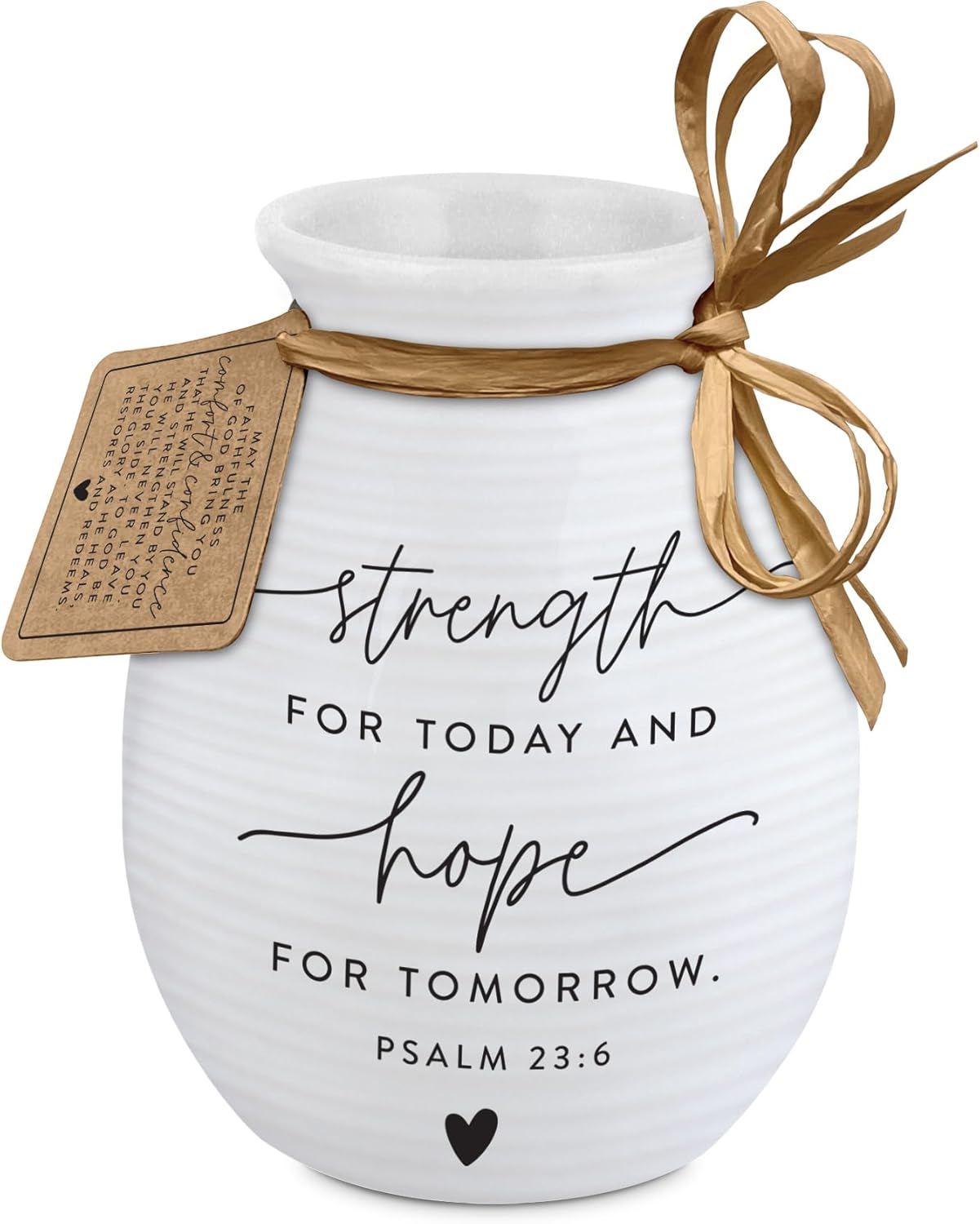 Lighthouse Christian Products Strength for Today and Hope for Tomorrow with Hand Tied Sign White 5 x 4 Ceramic Vase