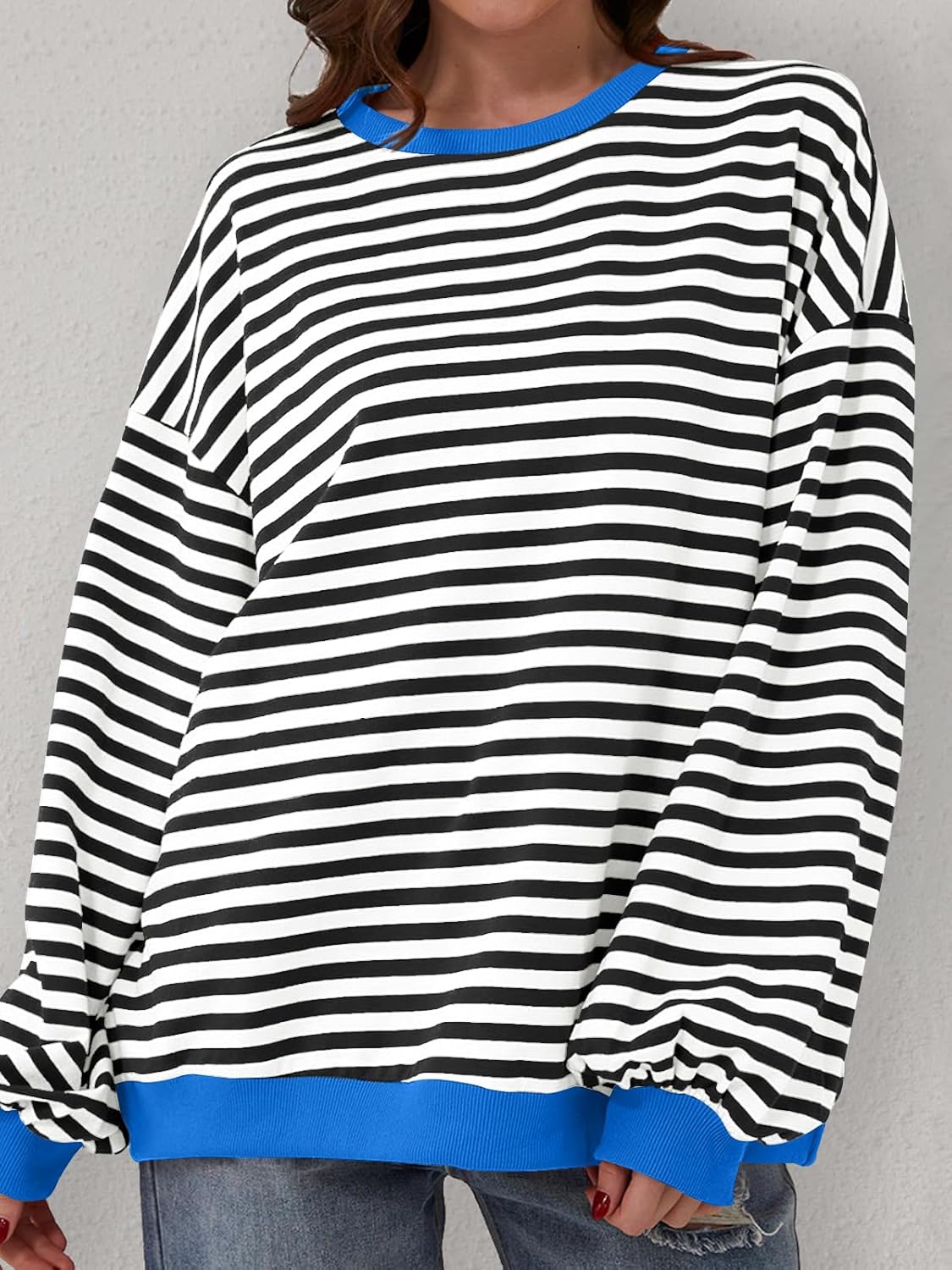 Sweaters for Women Casual Long Sleeve Crewneck Striped Color Block Shirts Knit Pullover Sweater Tops - Image 7