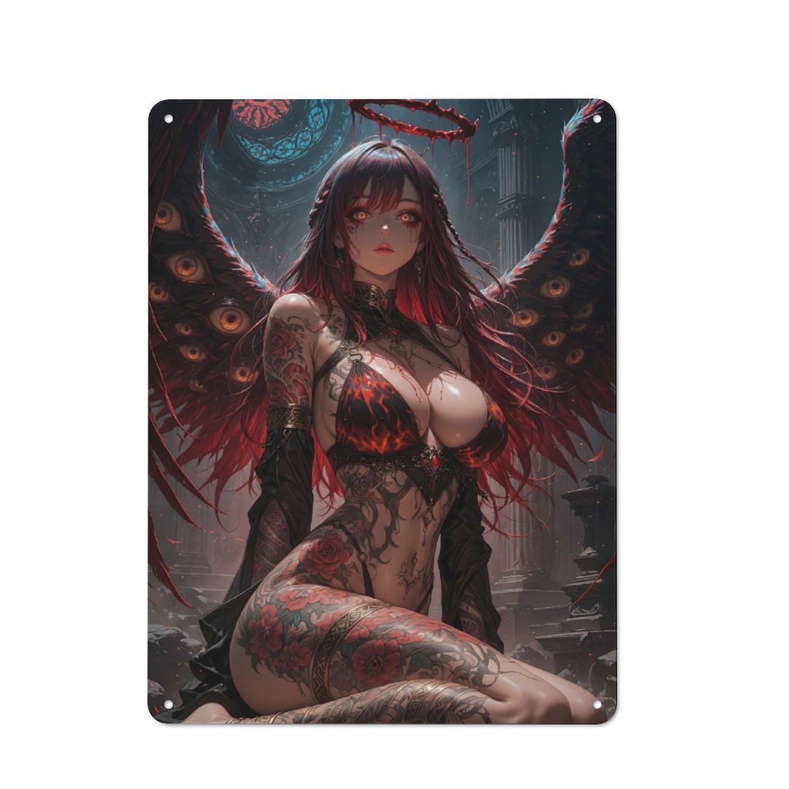 Dark Angel with Wings And Tattoos Retro Metal Wall Decor 40x30cm, Metal Sign for Pub, Home Bar, Shed Or Man Cave, for Relaxed Wall Styling