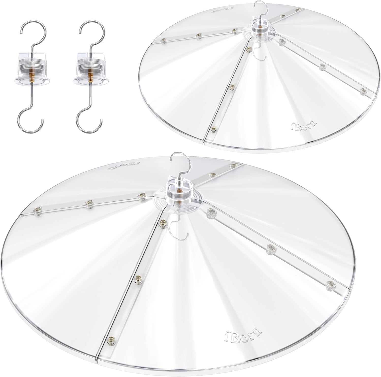 iBorn Baffles for Bird Feeders, 19.5” Oversized Bird Feeder Cover for Rain Guard, Squirrel Guard, Full Protection for Feeders for Outdoors, Polycarbonate(PC), Pack of 2, Transparent