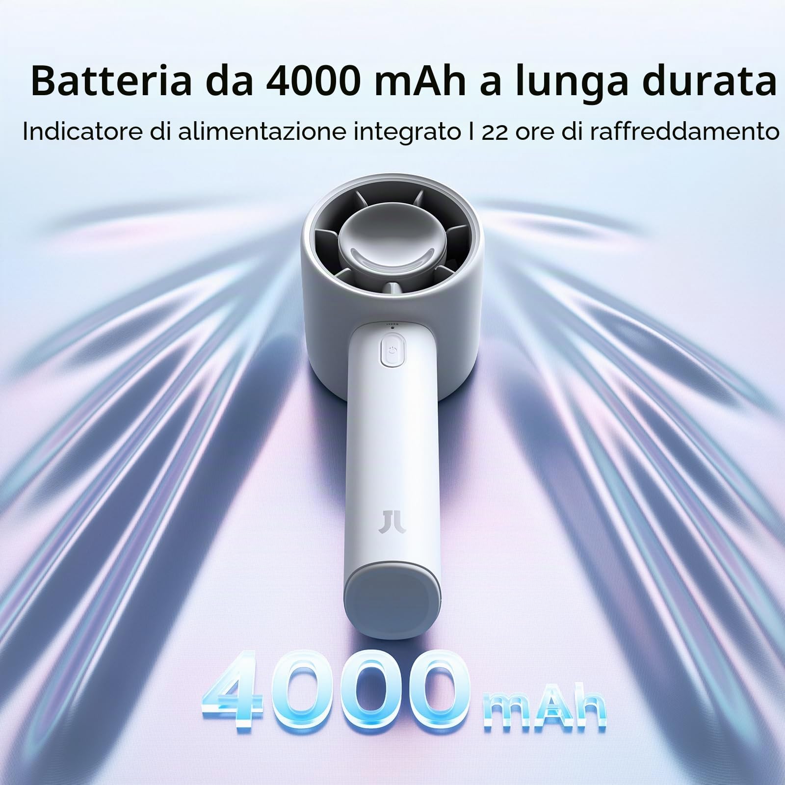JISULIFE Ventilatore portatile, 4000 mAh, mini ricaricabile, fino a 22 ore, 5 velocità, USB per viaggi, campeggio all'aperto, spiaggia