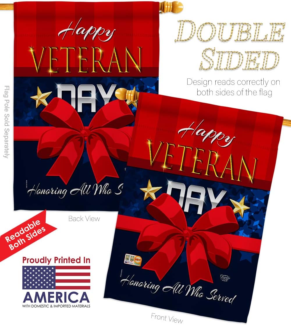 Service Happy Veteran Day House Flag Armed Forces All Branches Support Honor United State American Military Official Small Decorative Gift Yard Banner Double-Sided Made In USA 28 X 40