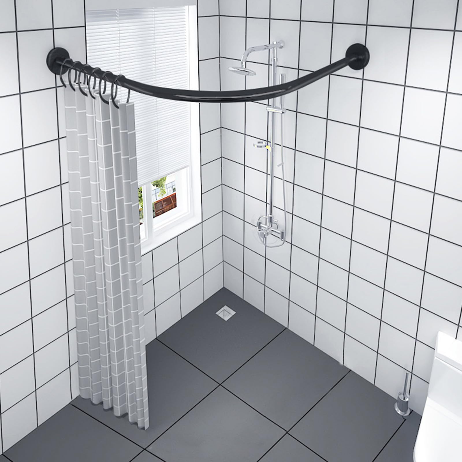 Barra de cortina de ducha de esquina negra de metal para vestidor, divisores montados en la pared para dormitorio y spa, 120 cm, diseño duradero y elegante