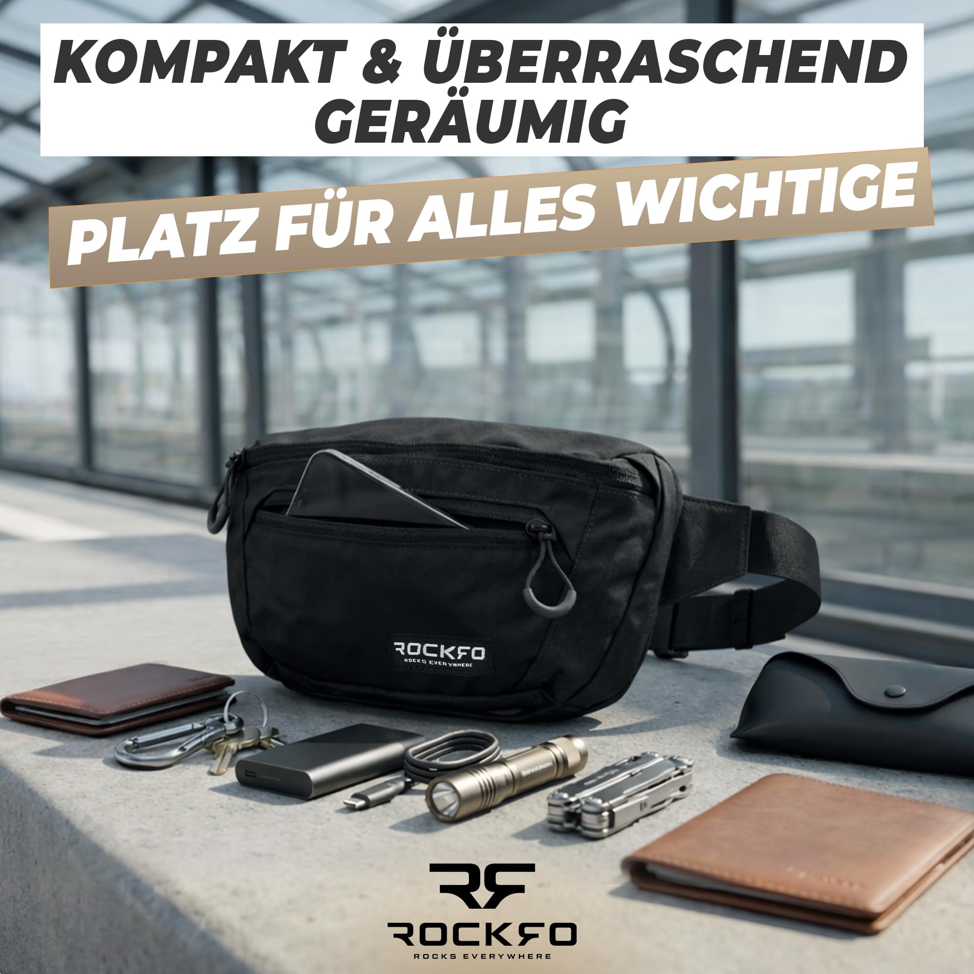 Bauchtasche Damen & Herren groß - Taktische Bauchtasche mit Anti-Diebstahl-Fach - Große EDC City Hüfttasche & Outdoor Gürteltasche - Crossbody Bag für Reise Wandern - diebstahlsicher