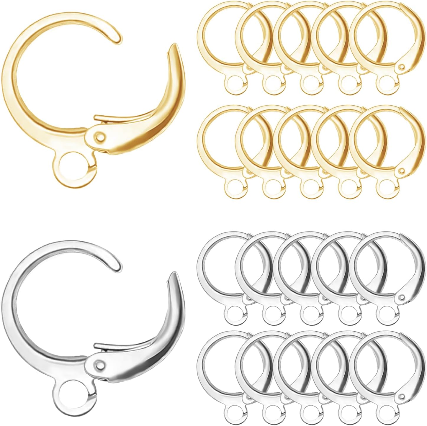 Hypoallergenic Earrings 10Pcs Earrings Silver Hypoallergenic Backing Leverback Ear Hooks Clasp Findings Earring Backs - Foto 8