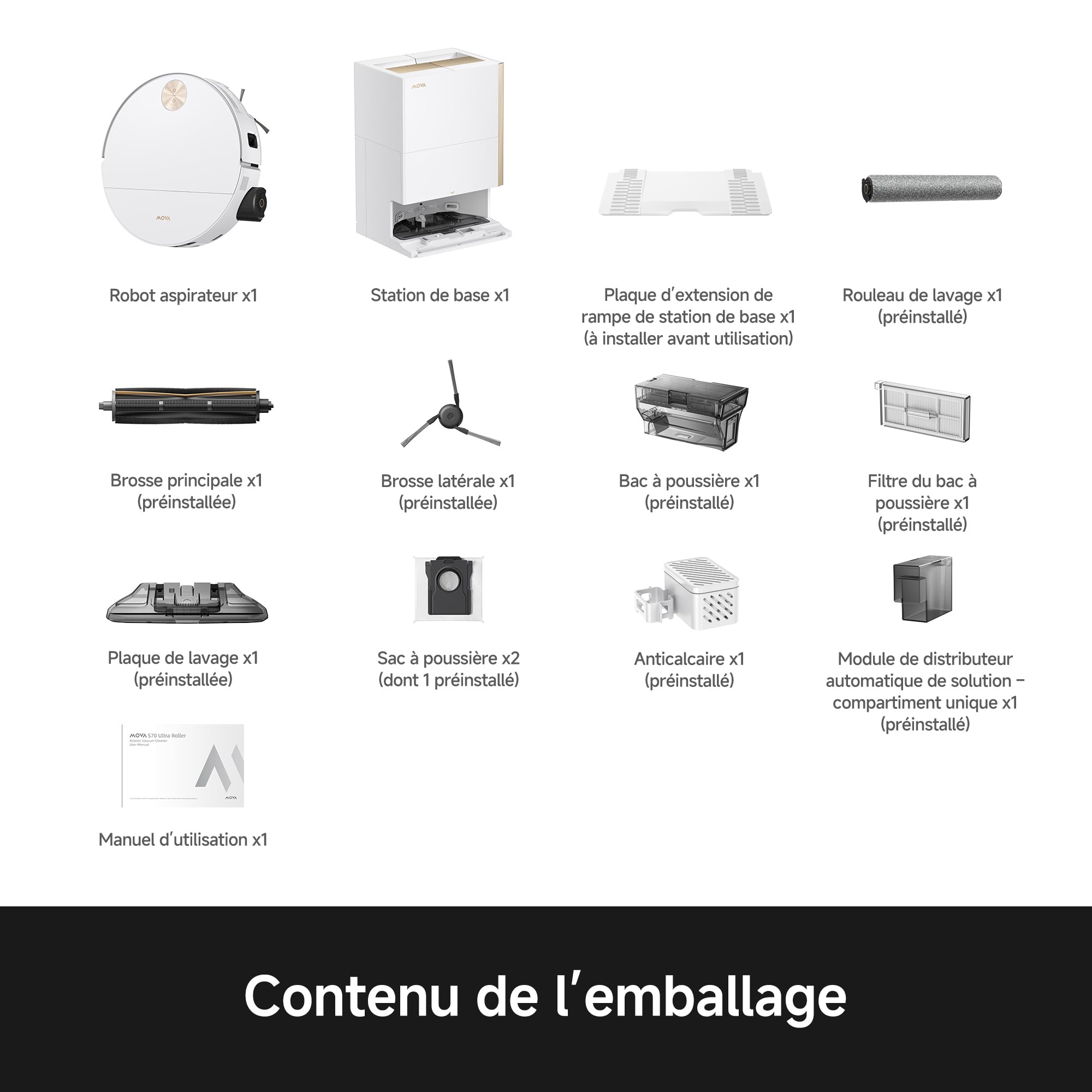 MOVA S70 Ultra Roller Robot aspirateur Laveur 32 000 Pa avec Lavage HydroForce, Navigation CovertSense, Technologie AutoShield, Double Anti-emmêlement, Commande vocale et Station Tout-en-Un