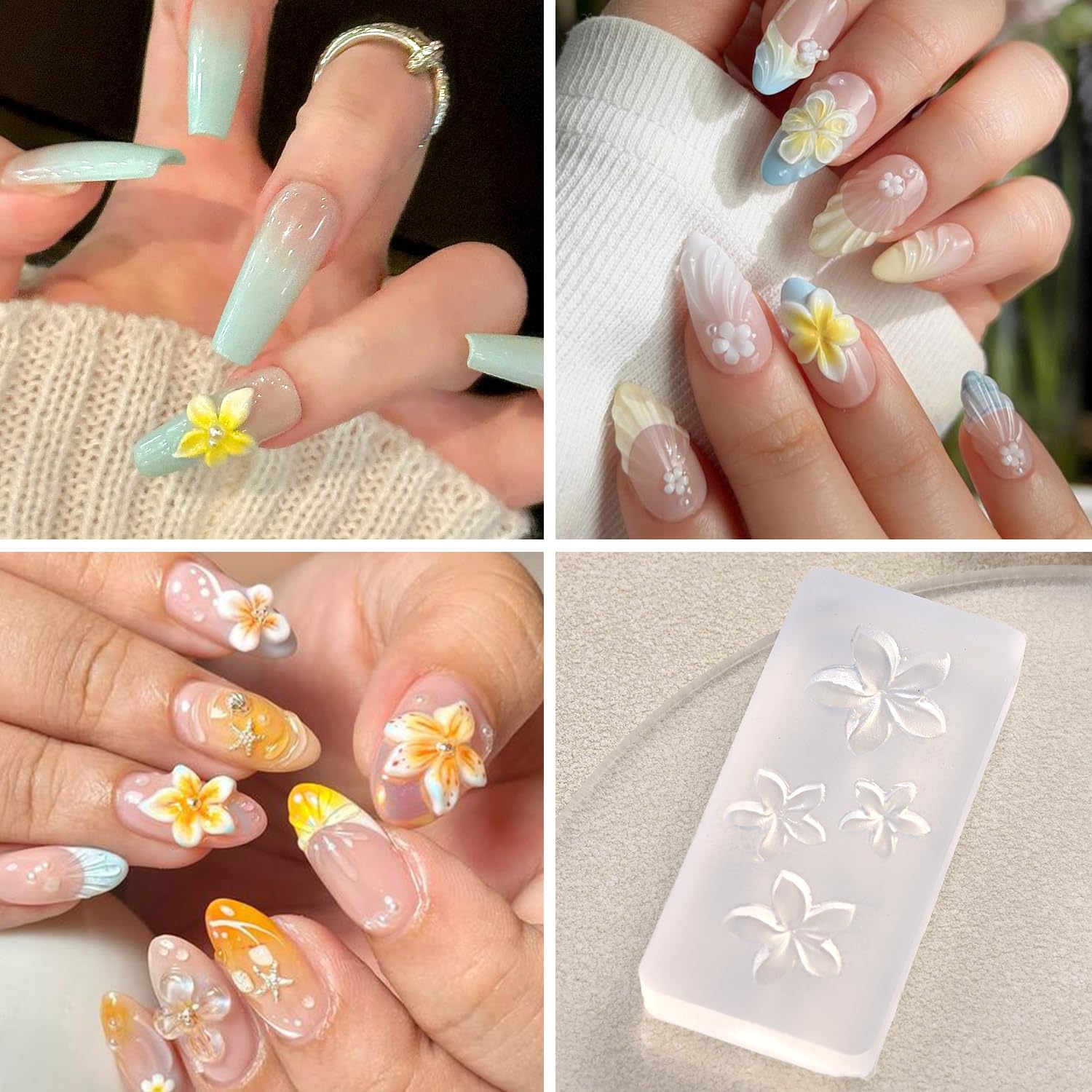 Zestaw silikonowych form do zdobienia paznokci, 3 szt., 3D Plumeria, kwiat i ocean, muszla z długopisem, przezroczyste formy do zdobienia paznokci, narzędzia do manicure, formy para Uñas
