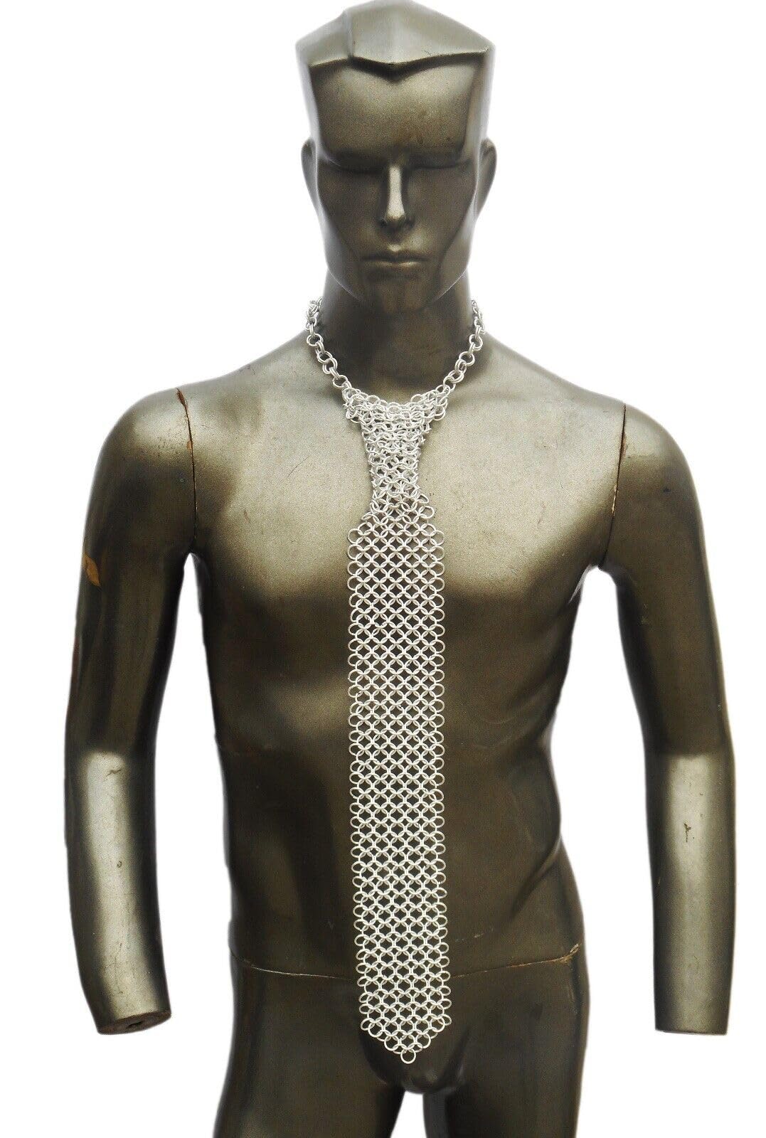 Handmade chainmail necktie Aluminum butted chainmail tie Unique metal necktie Medieval-inspired necktie Handcrafted metal tie