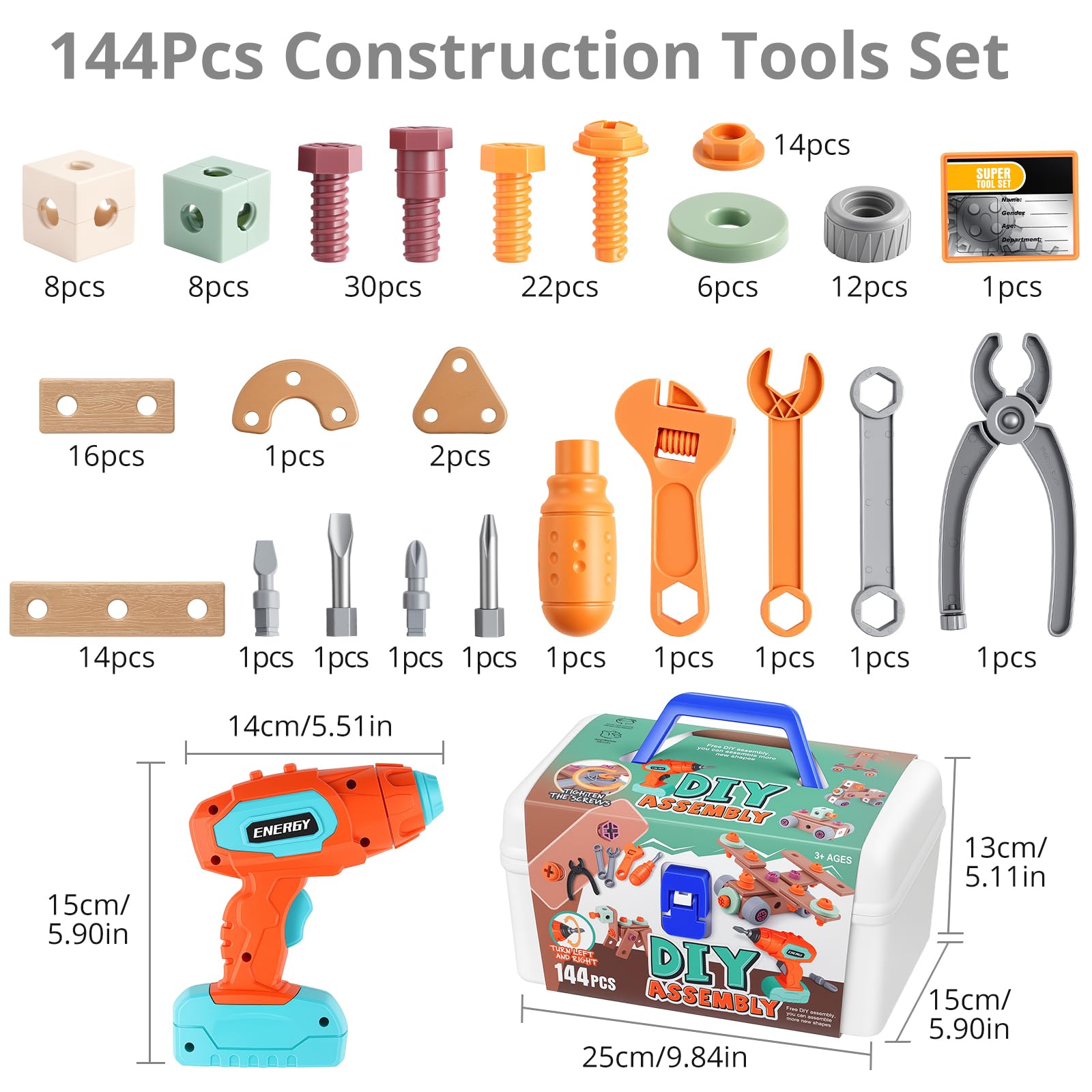 Tanice 144-Piece Kids Tool Set including Electric Drill & Storage Box - Image 2