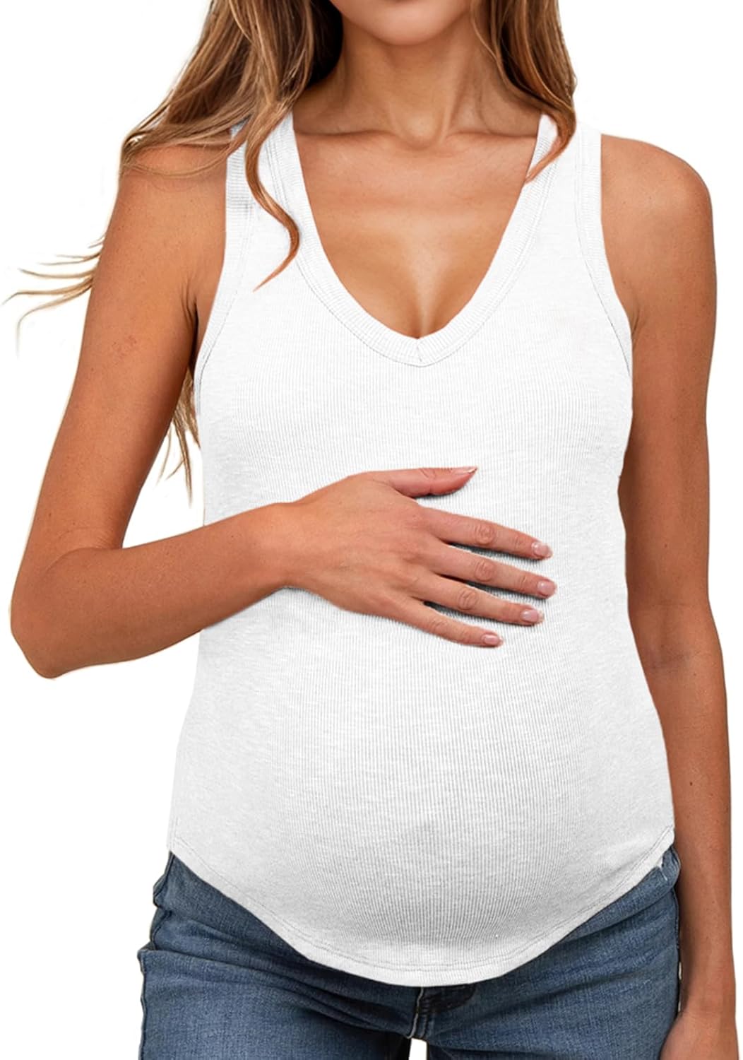 UNCLECAT Women's Maternity Tank Tops Summer V-Neck Sleeveless Pregnancy Clothes Casual Basic Shirt