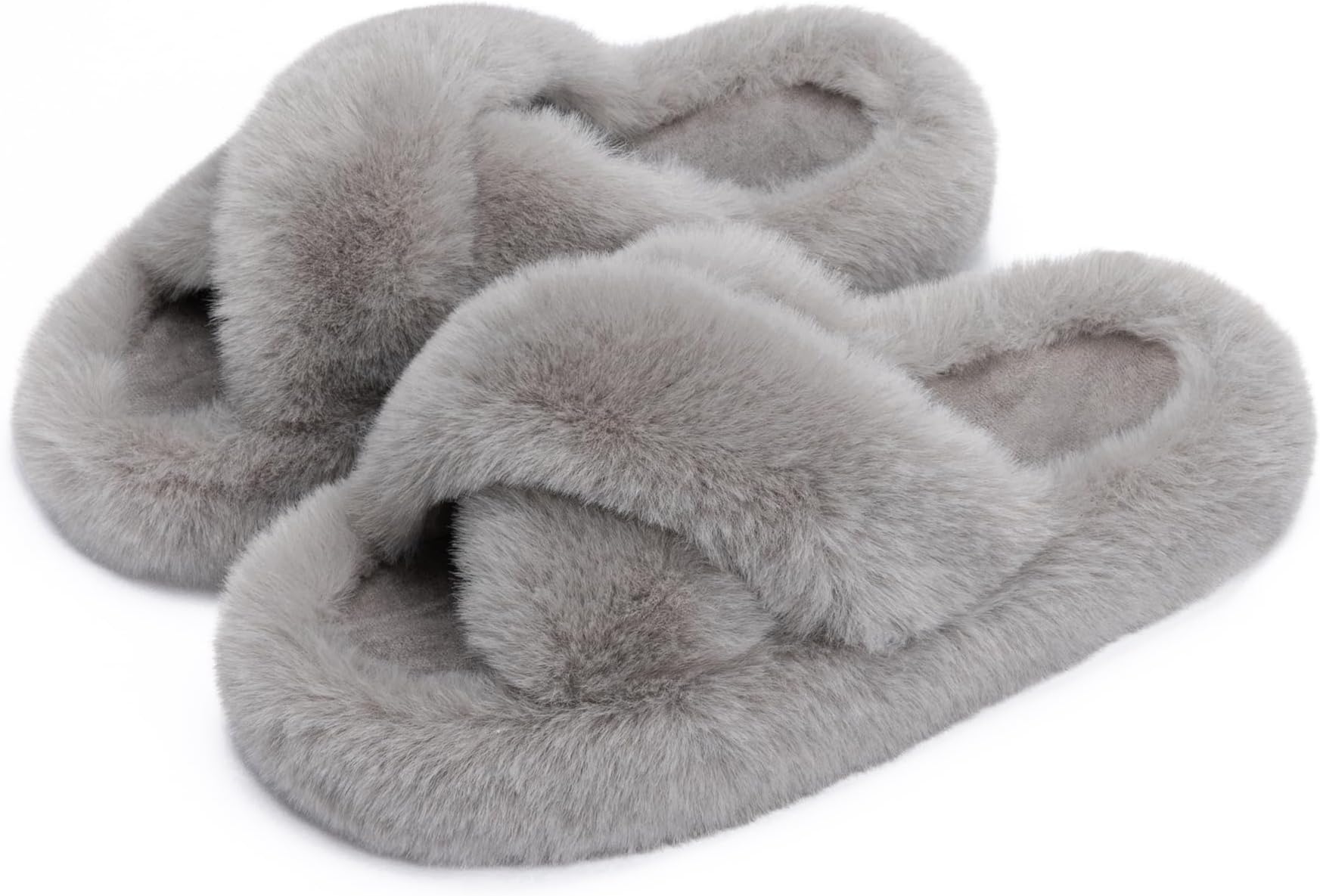 Chantomoo Women's Blue Memory Foam Faux Fur Lined Open Toe Slippers for Women - US 12