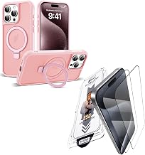 SKYLMW Compatible with iPhone 15 Pro Max Case and Tempered Glass Screen Protectors Pink
